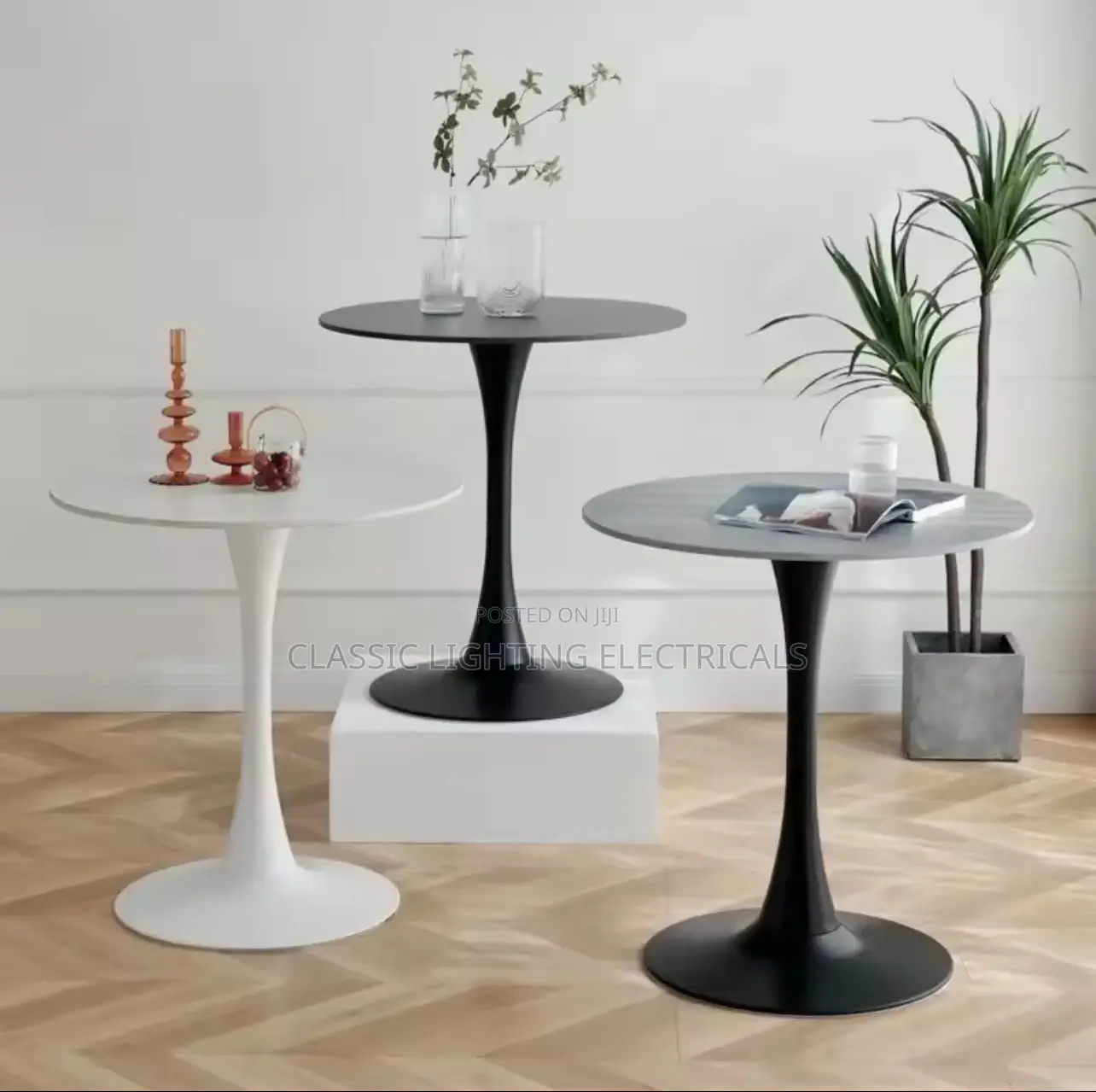 Breakfast Round Coffee Table White Books Laptop Picnic