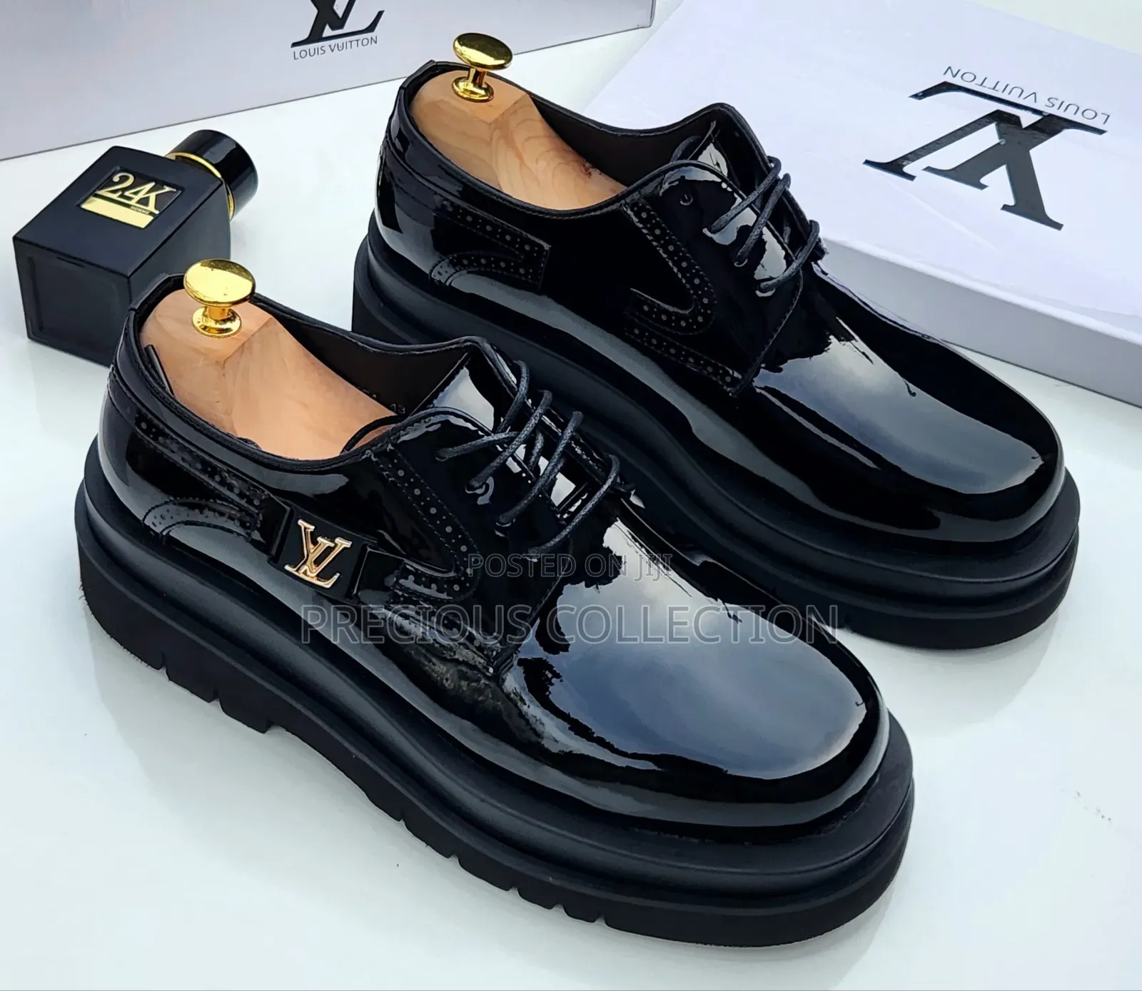 Loius Vuitton Lace Up Glossy Leather Double Sole Shoe