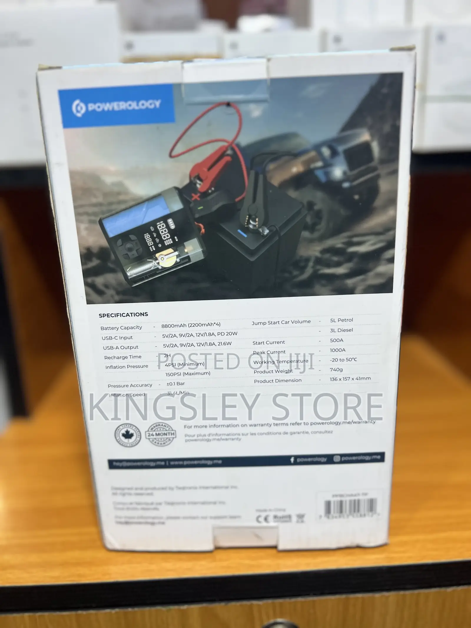 Powerology 8800mah Jump Start Air Compressor - Transparent
