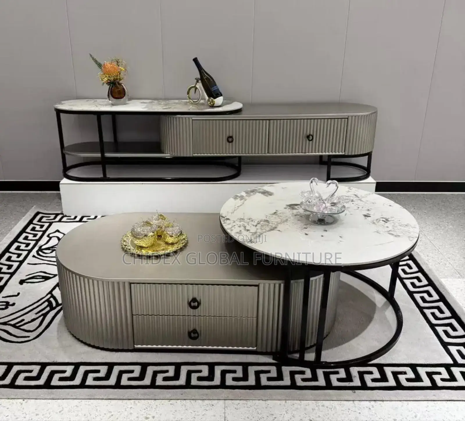 Set of Marble Tv Stand and Center Table