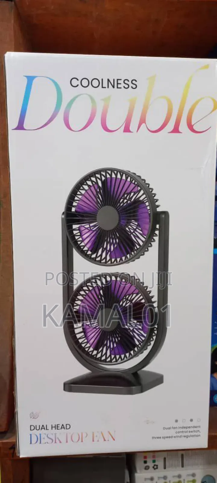 Double Head Desk Fan Quiet 3 Speeds