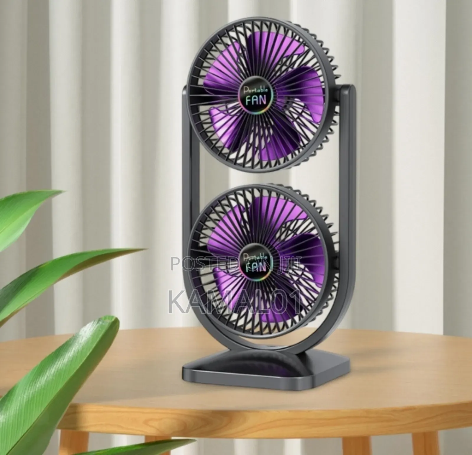 Double Head Desk Fan Quiet 3 Speeds