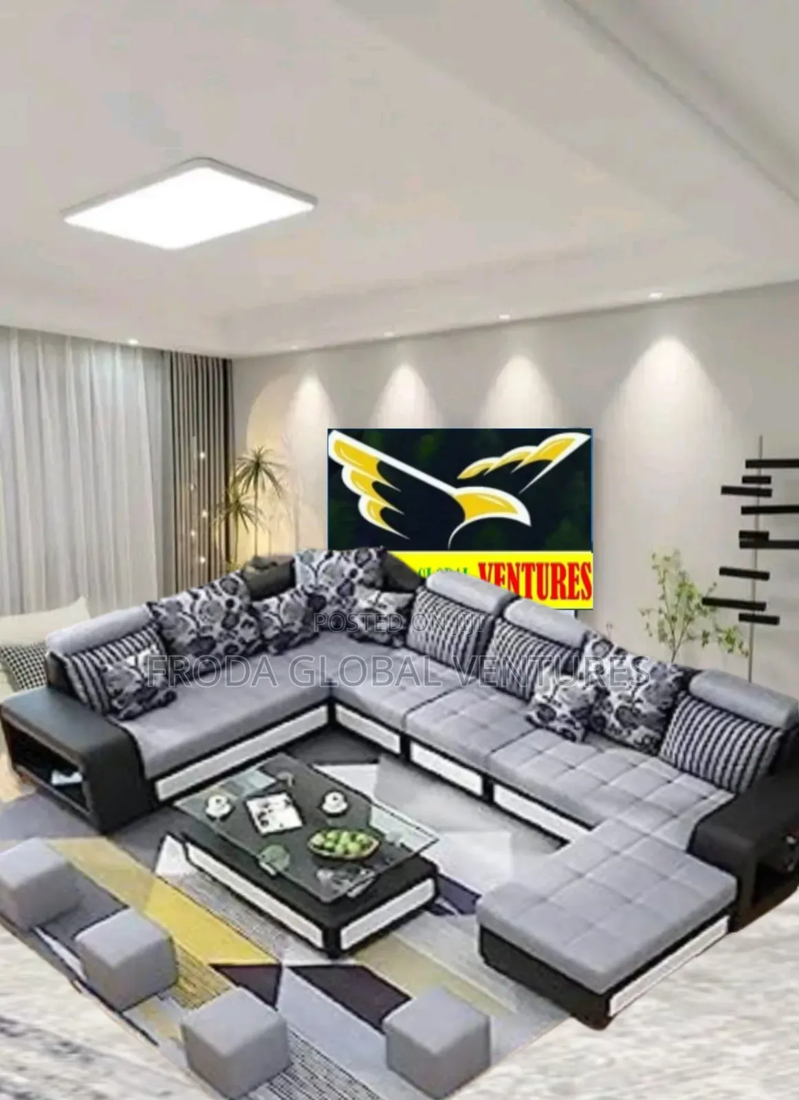 U-Shape Couch. 9-Seater Sofa Chairs, Table, Stools. Usfal001