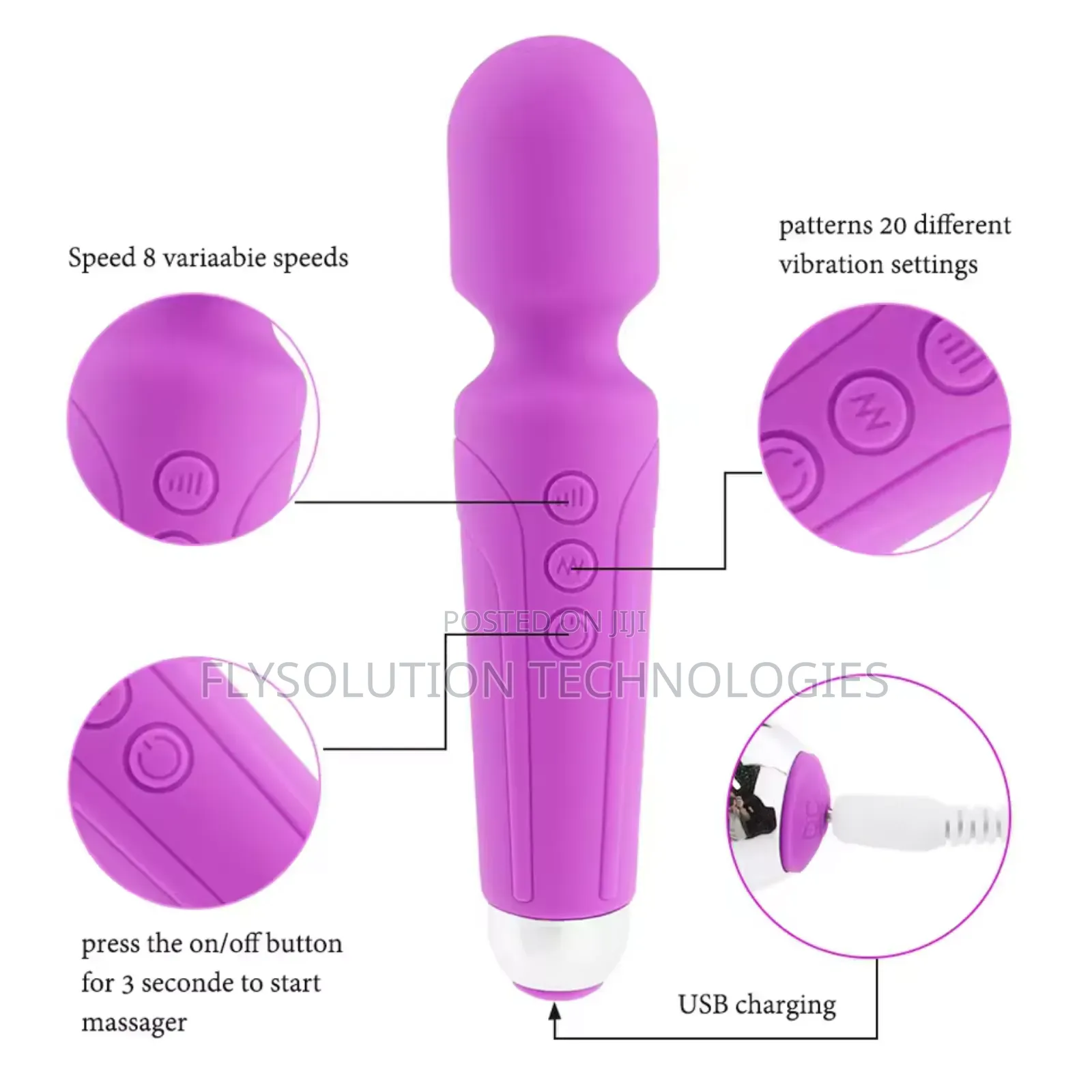 Powerful Magic Wand Massager 20 Vibration Modes (Purple)