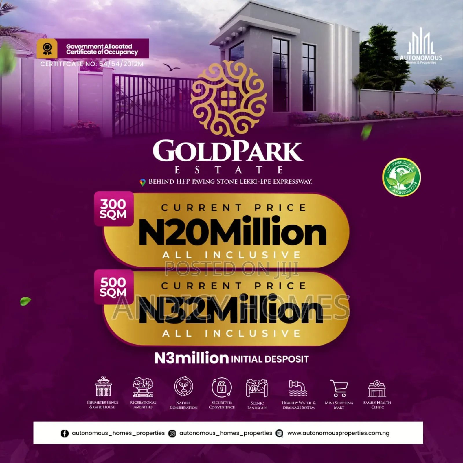 Fast Selling Cofo Land at Gold Park Estate for Sales
