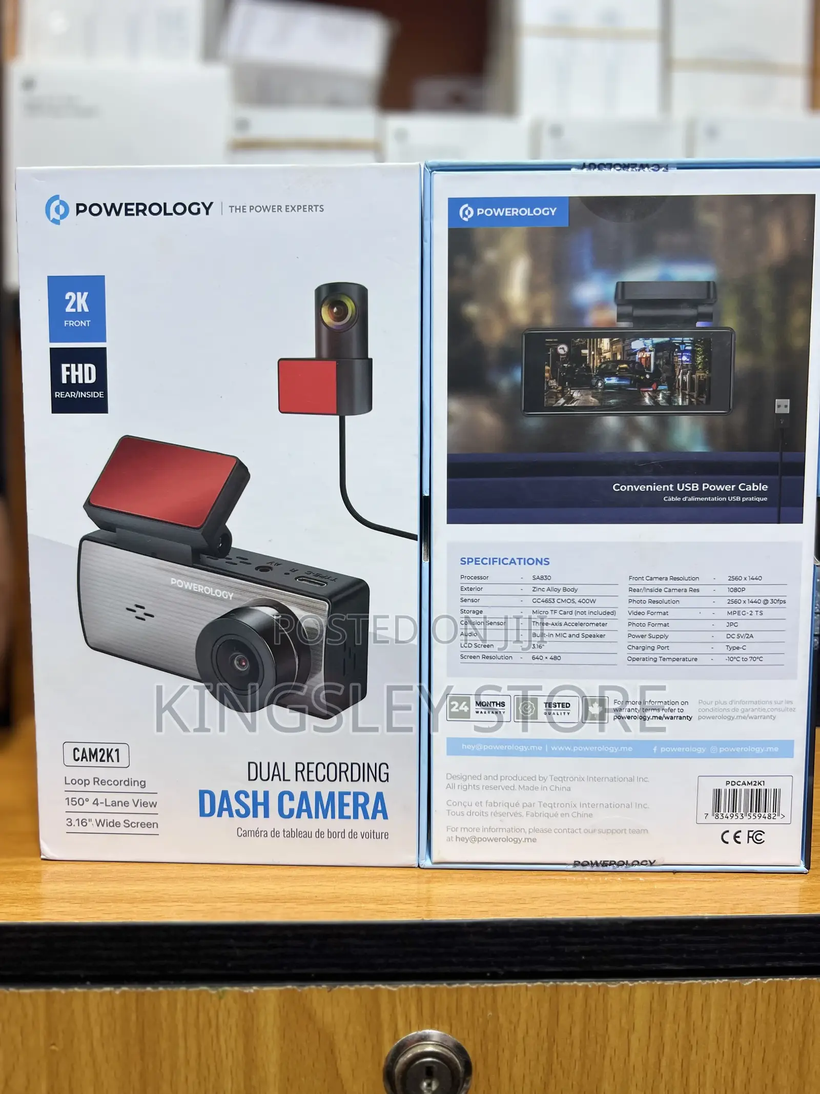 Powerology Dual Recording Dash Camera, Three-Axis