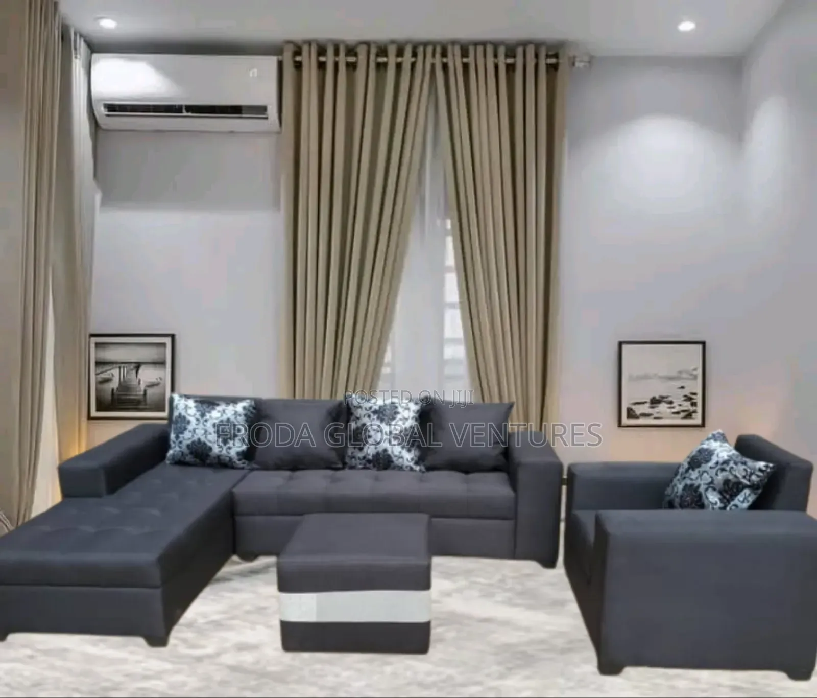 Living Room Couch. Set of L-Shape Sofa,Single Chair + Table