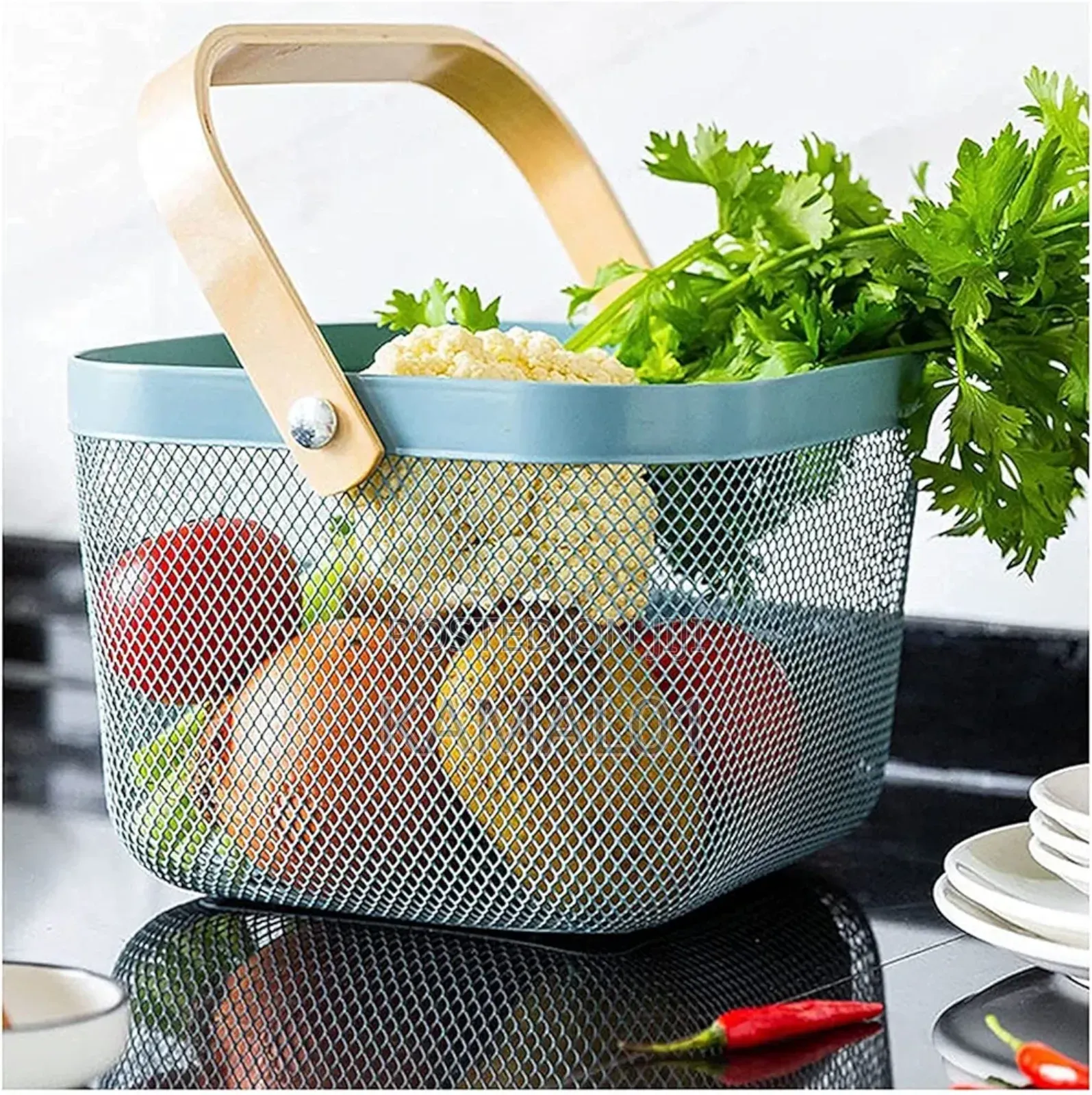 Storage Basket With Wooden Handle