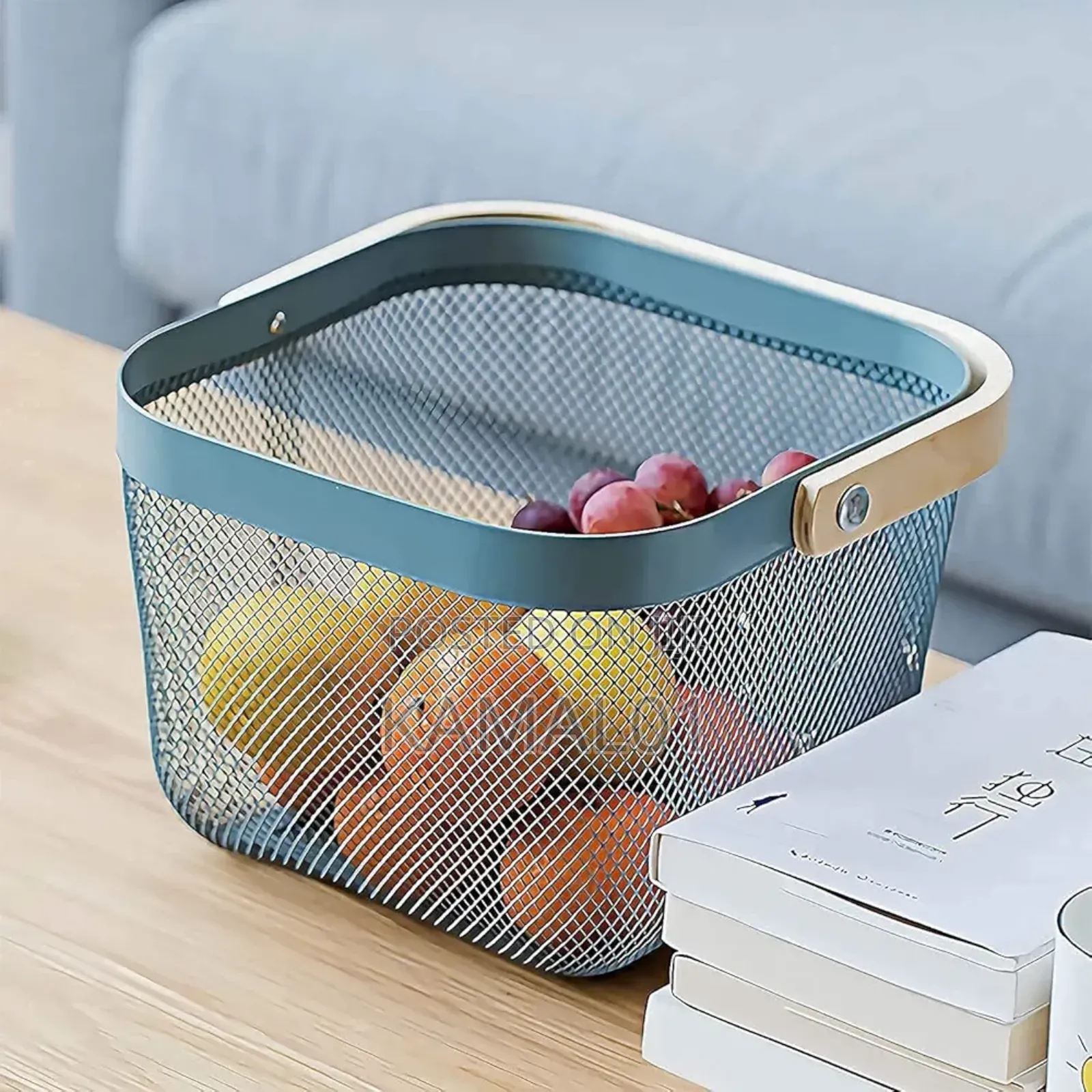 Storage Basket With Wooden Handle