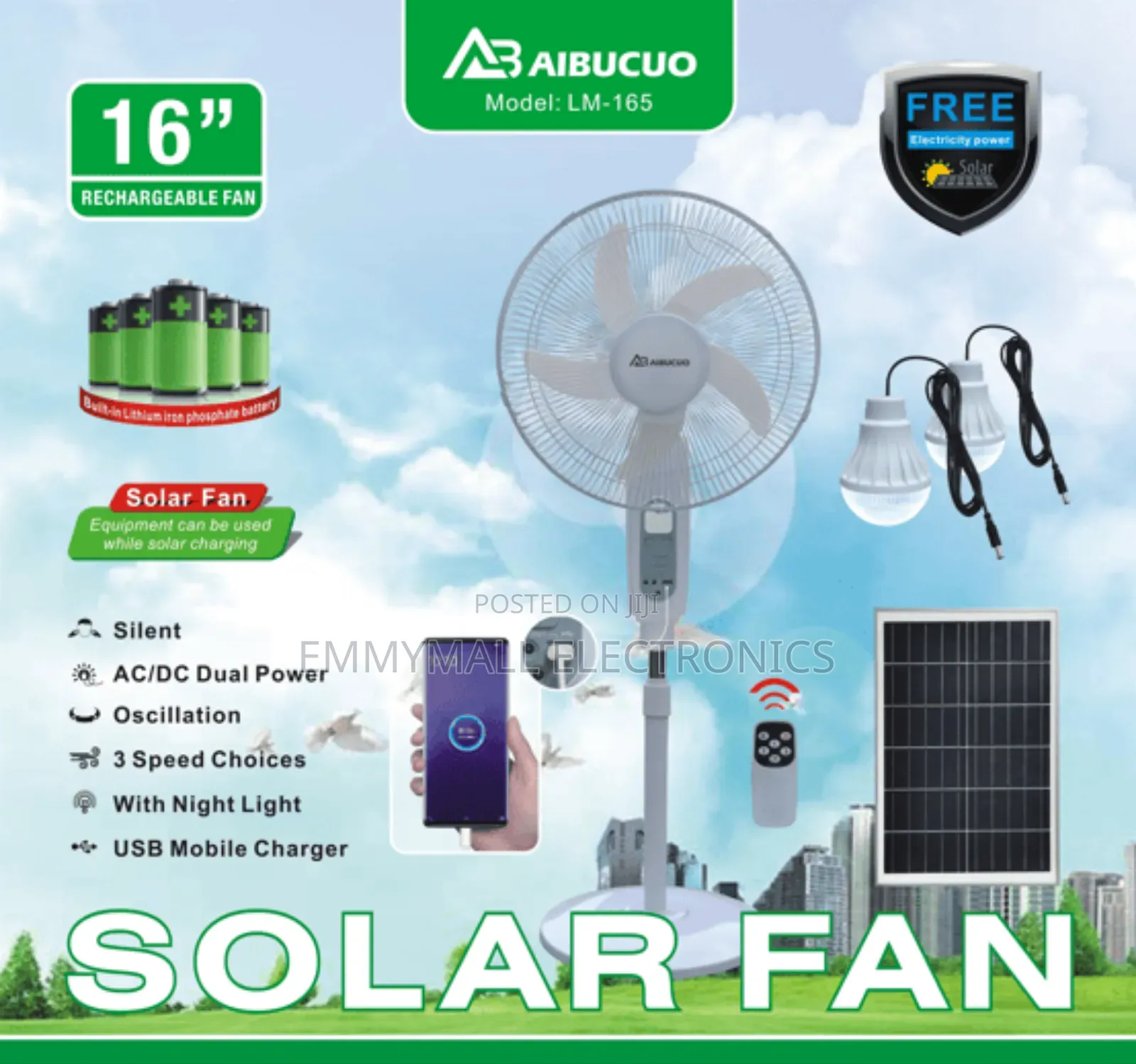 16inches Solar Rechargeable Acdc Fan With Panel