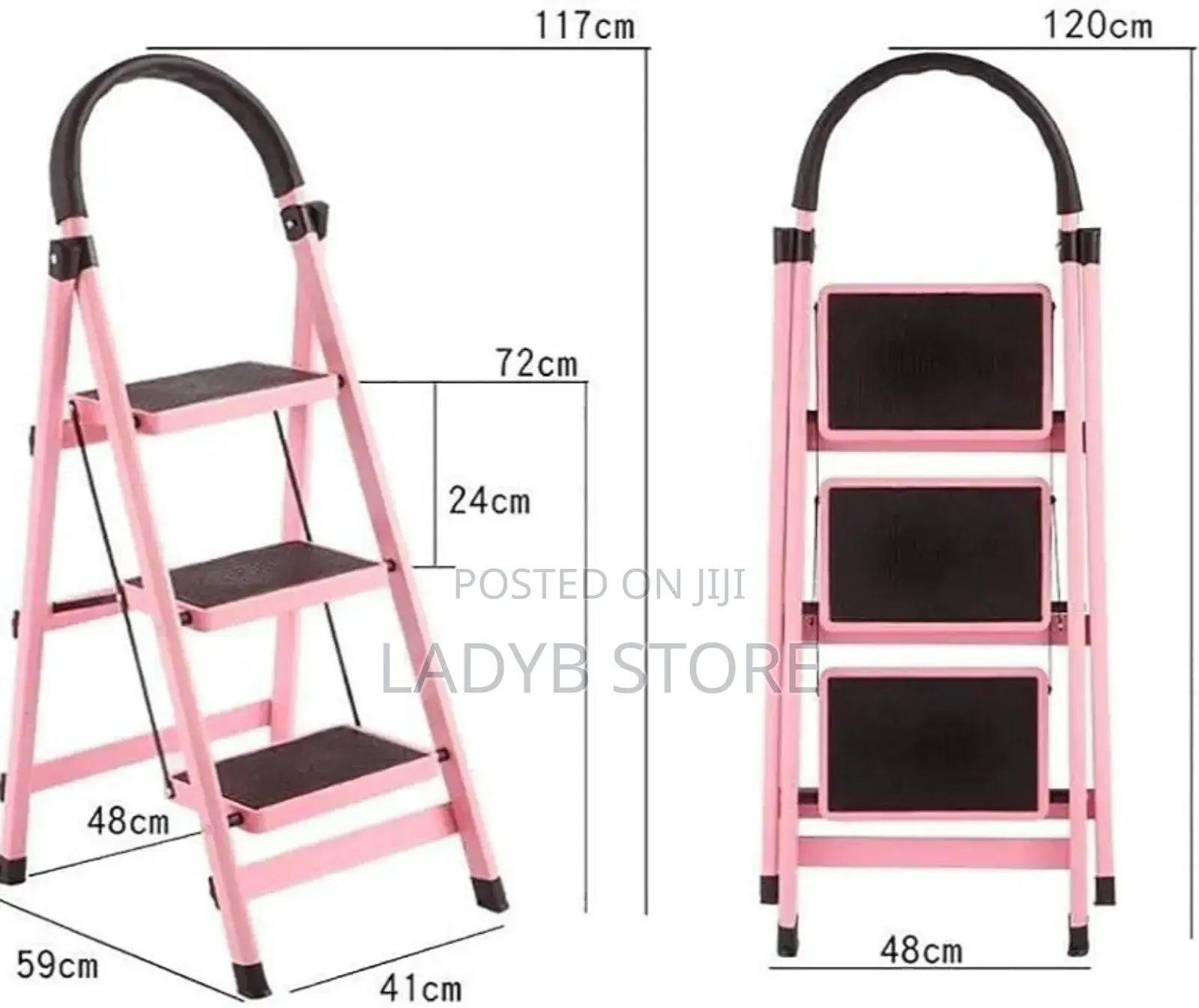 Portable 3 Steps Pink Ladder