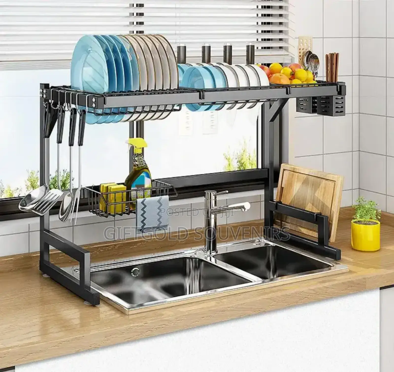 Over the Sink 95cm Stainless Steel Dish Drainer Rack