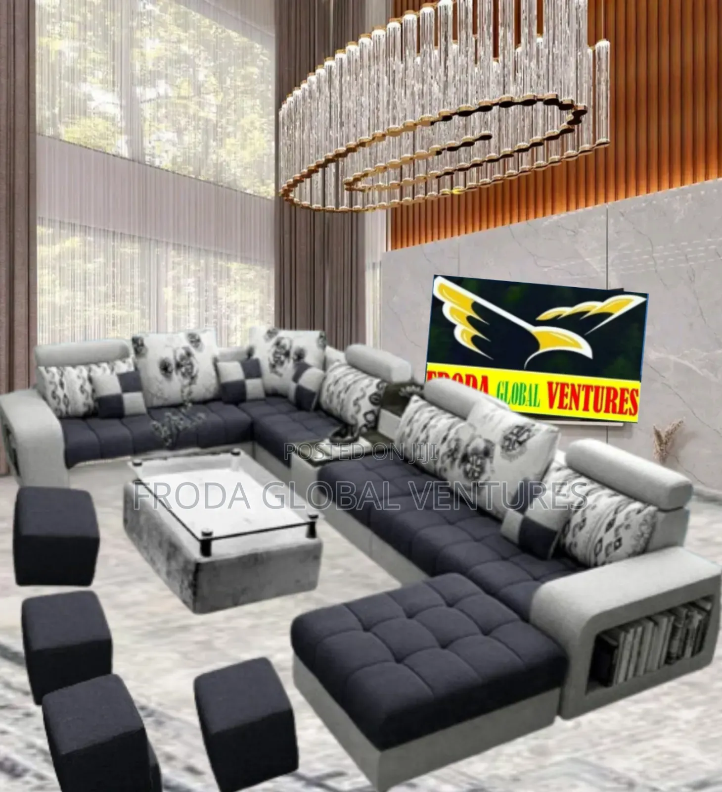 Set of Living Room Couch. 9 Seaters U-Shape Sofa Chairs