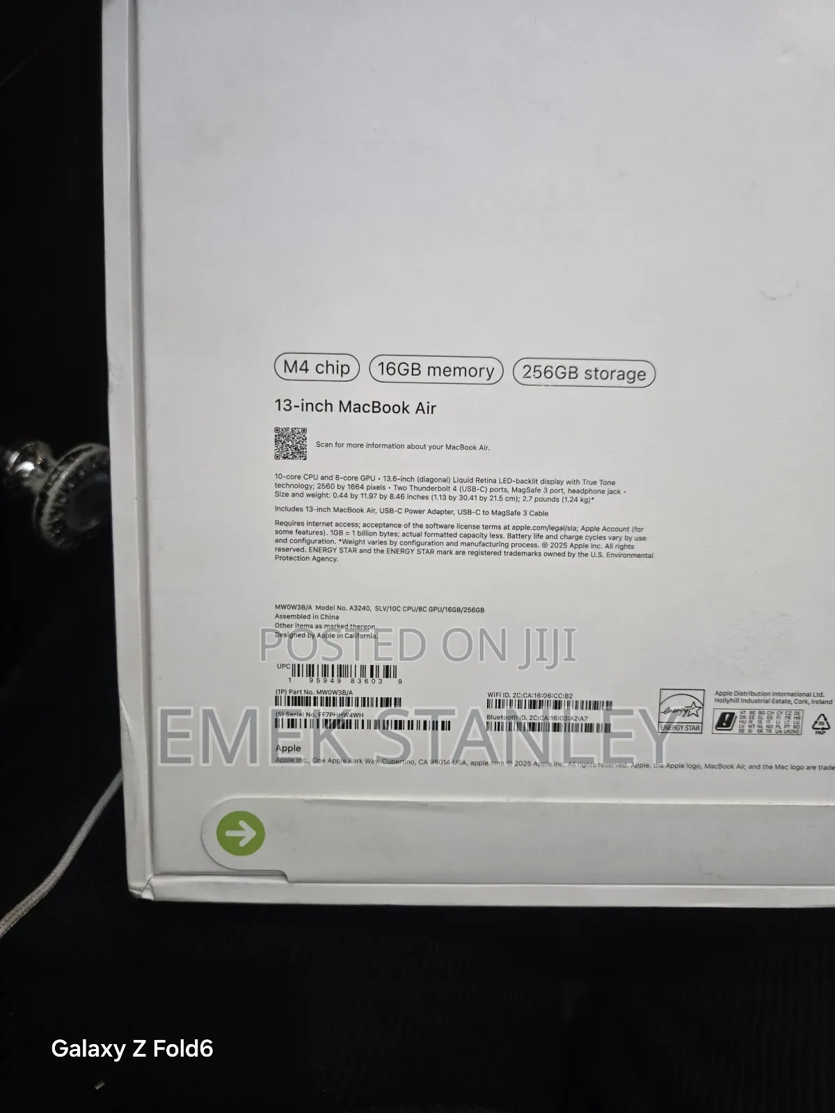 New Laptop Apple MacBook Air 2024 M3 13-inch 16GB Apple M4 SSD 256GB