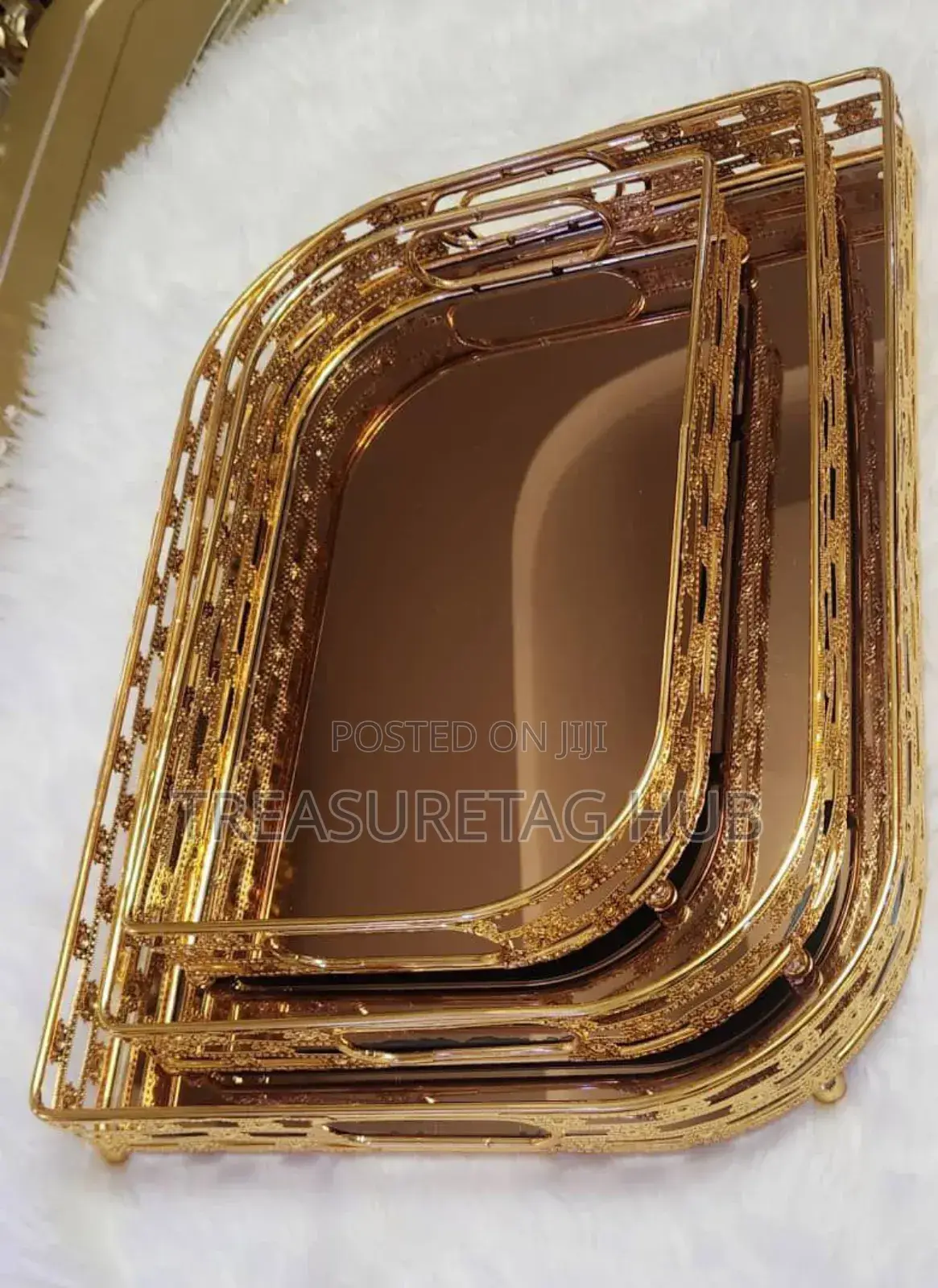 3in1 Vintage Gold Mirrored Vanity Tray