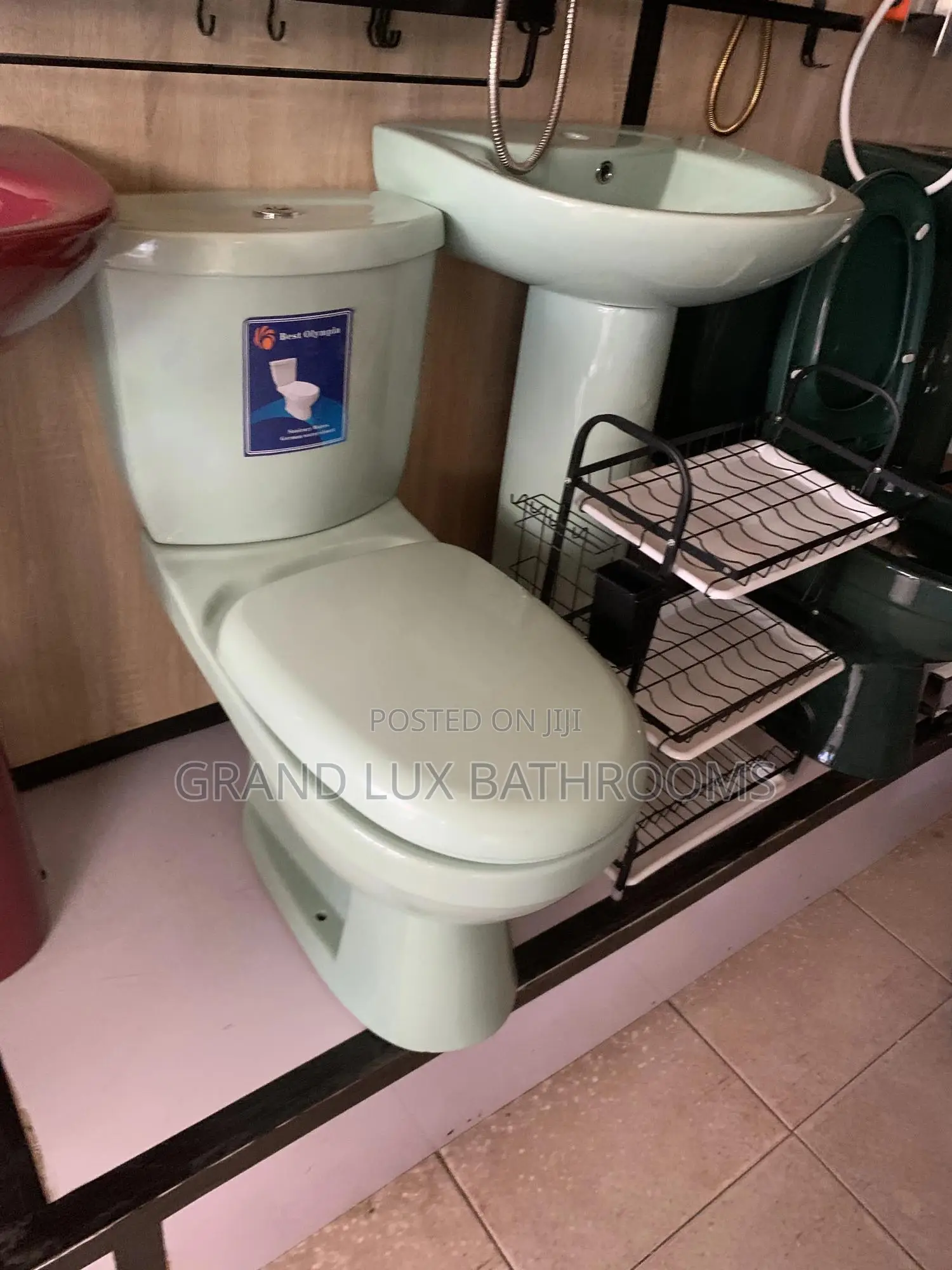 Mint Green Ceramic Toilet Pedestal Basin Set – Classic