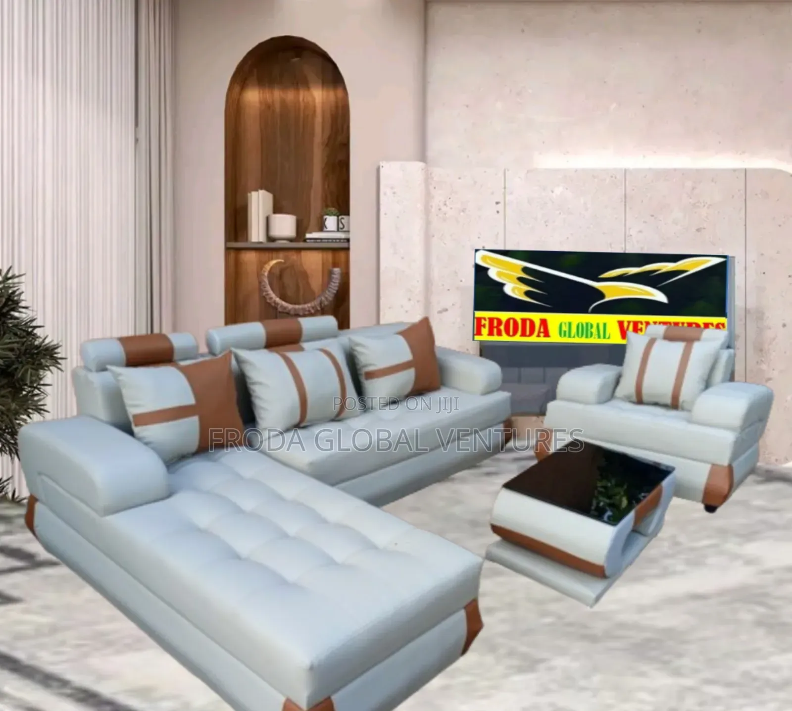 Beautiful Couch of L-Shaped Sofa and Single Chair and Table