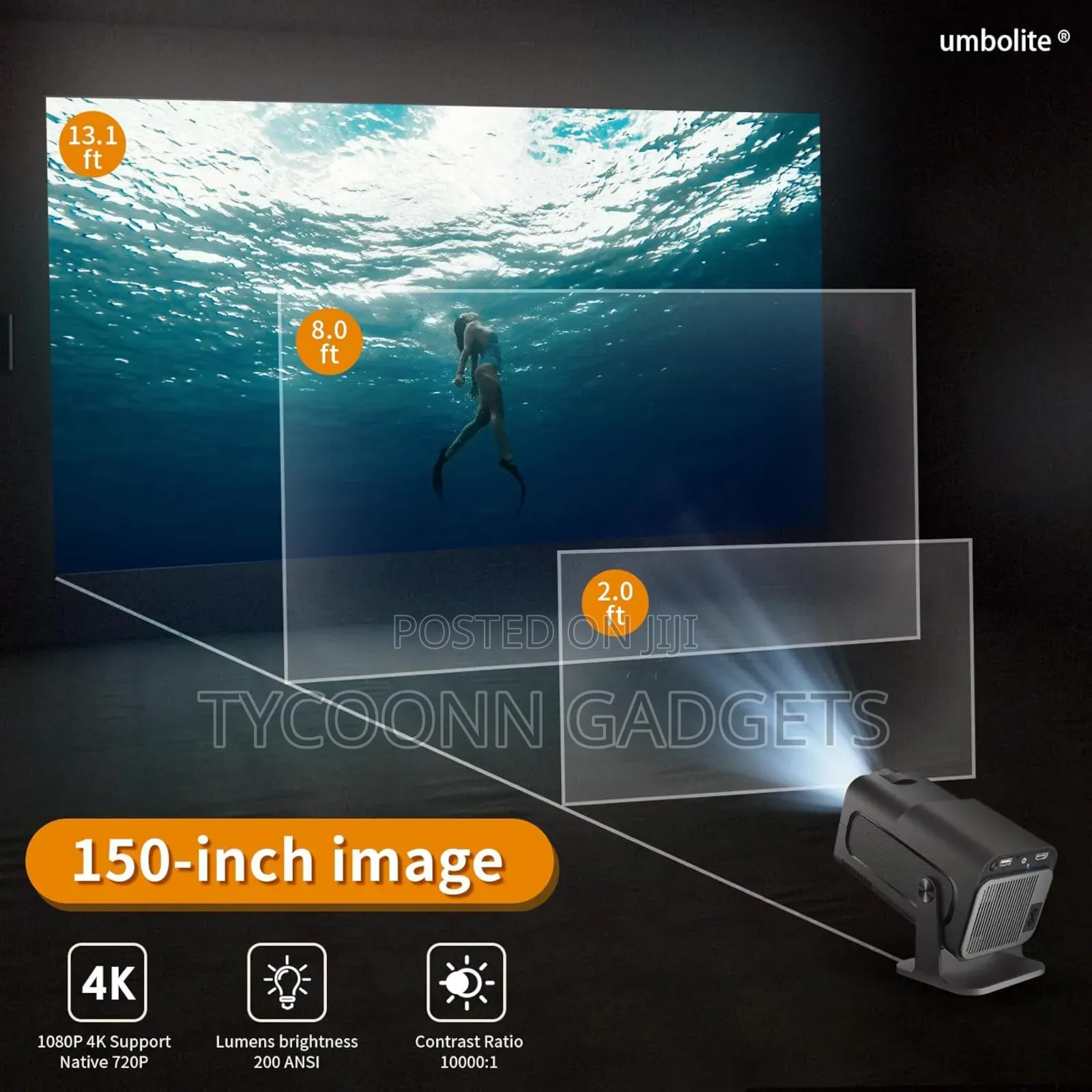 Mini Andriod Projector 150-Inch Portable Outdoor 1080p