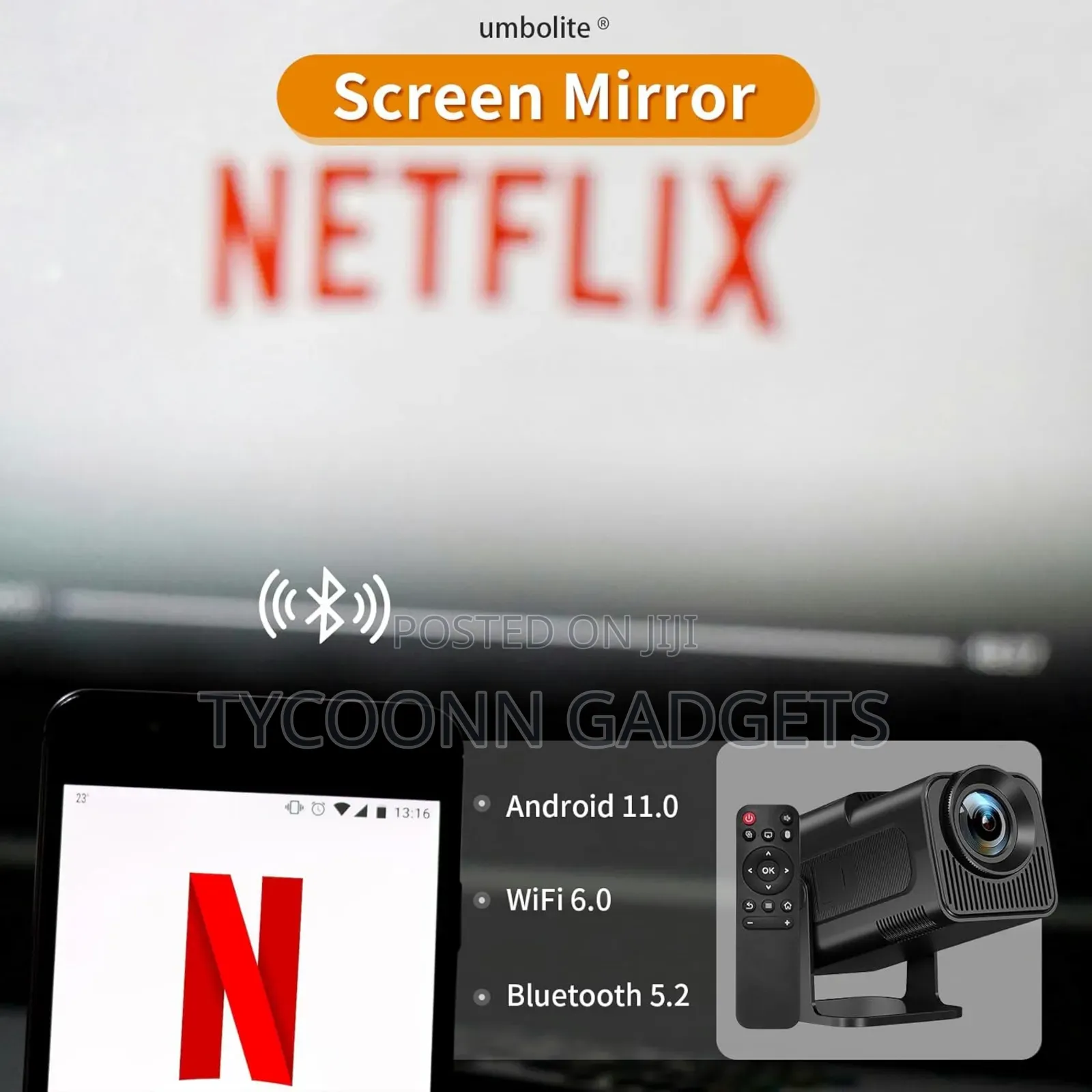 Mini Andriod Projector 150-Inch Portable Outdoor 1080p