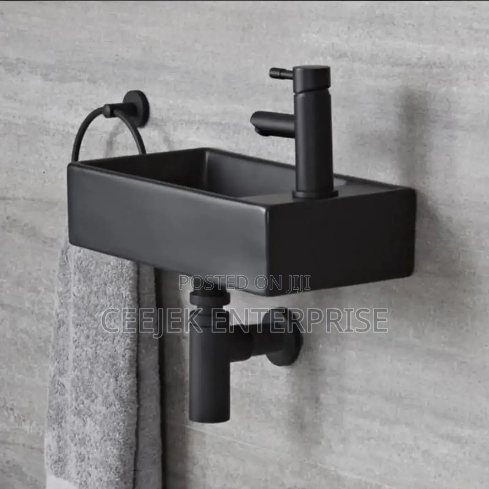 Black Wall Hung Basin With Tap
