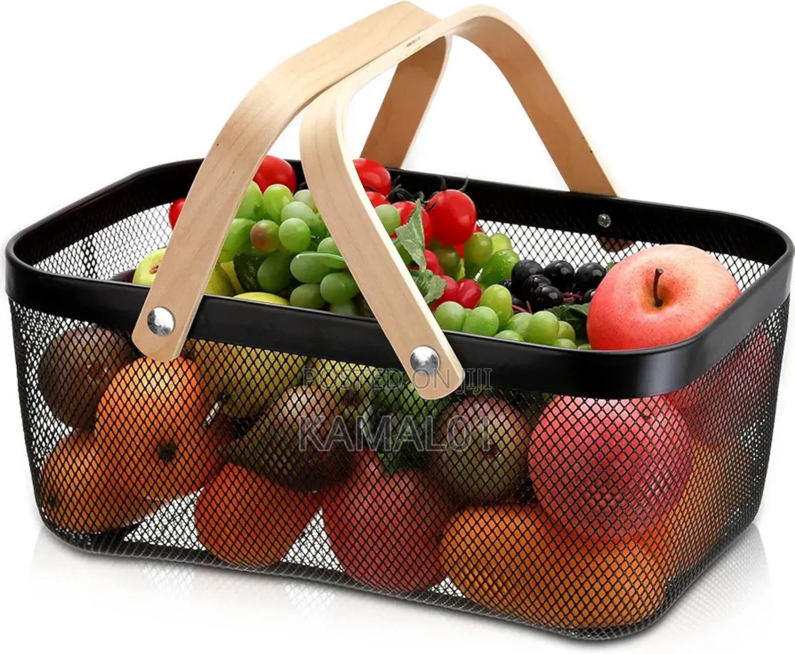 Storage Basket With Wooden Handle