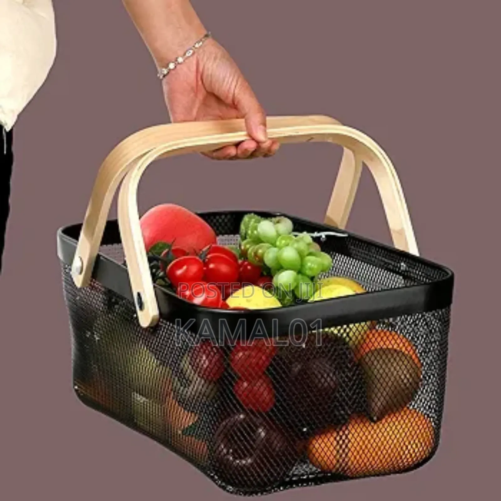 Storage Basket With Wooden Handle