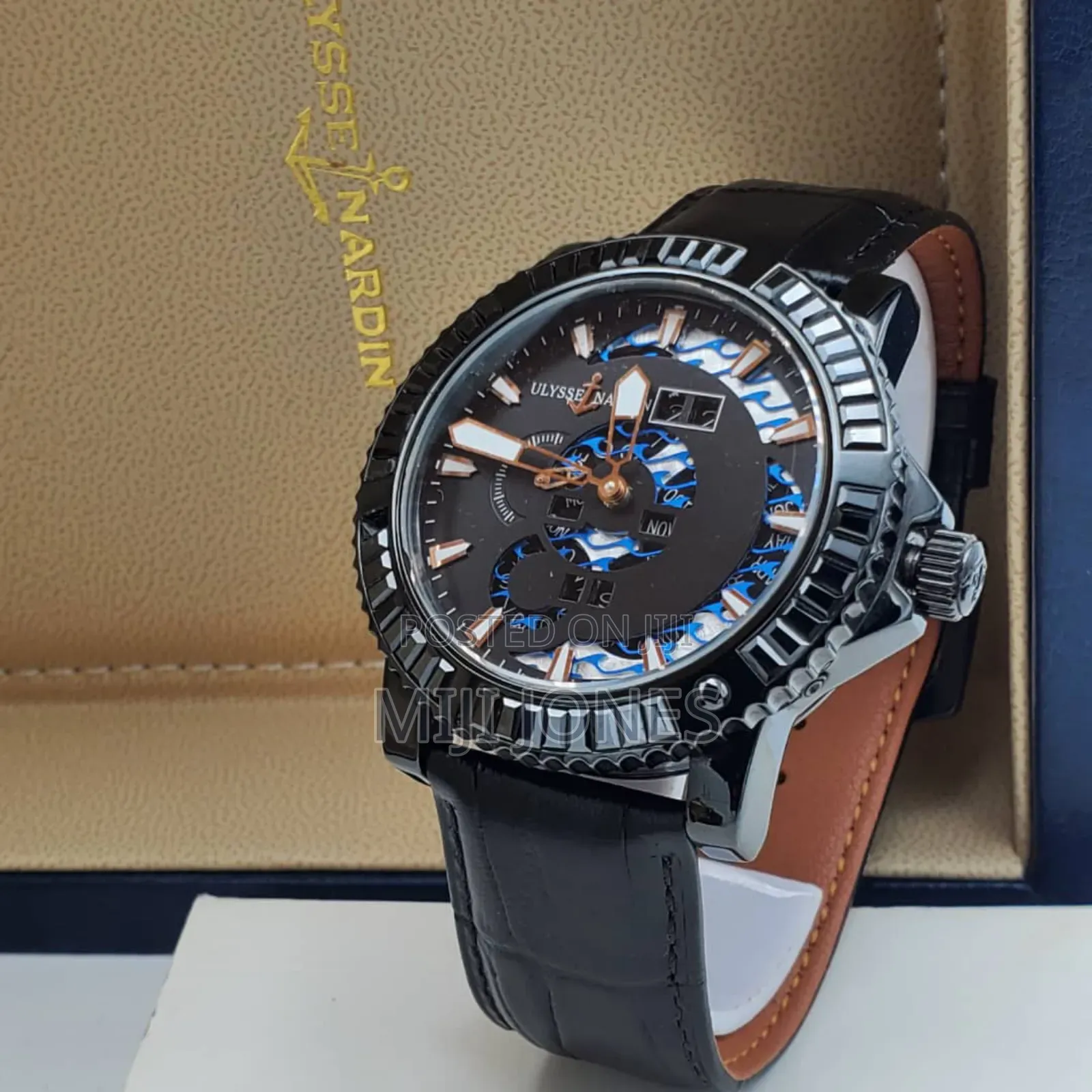 . "Ulysse Nardin Inspired Black Leather Watch - Month Year