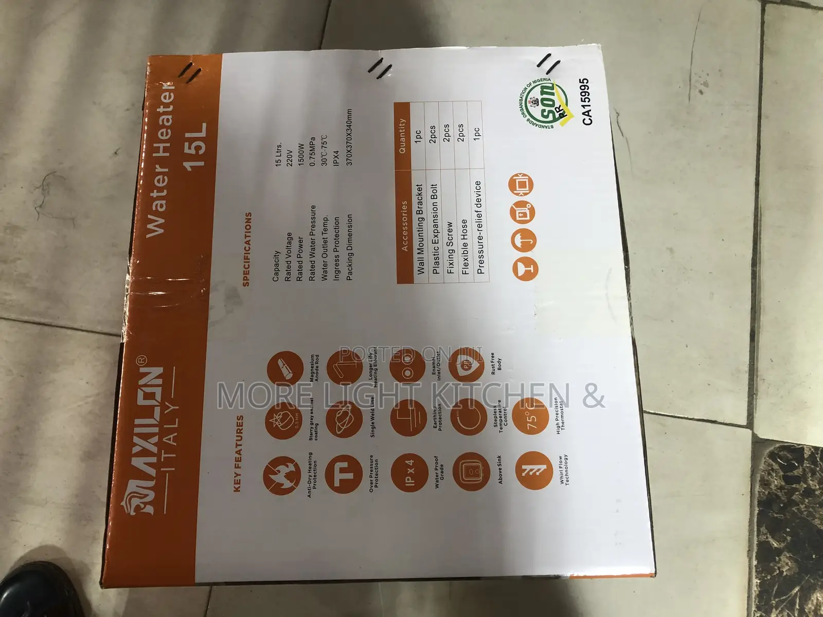 15 Liter Maxilon Italy Water Heater