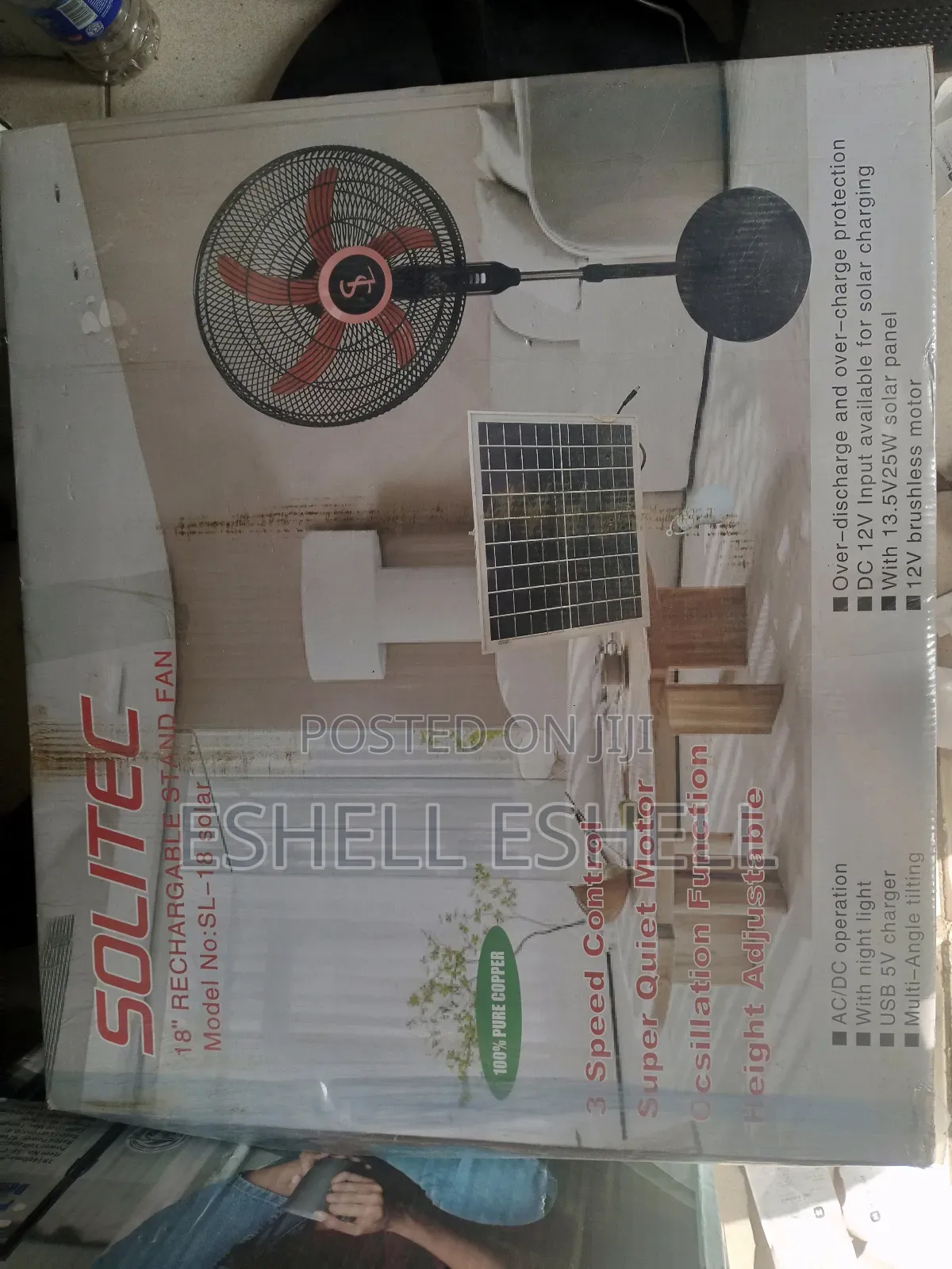 Solitec 18" Solar Rechargeable Standing Fan With Solar Panel