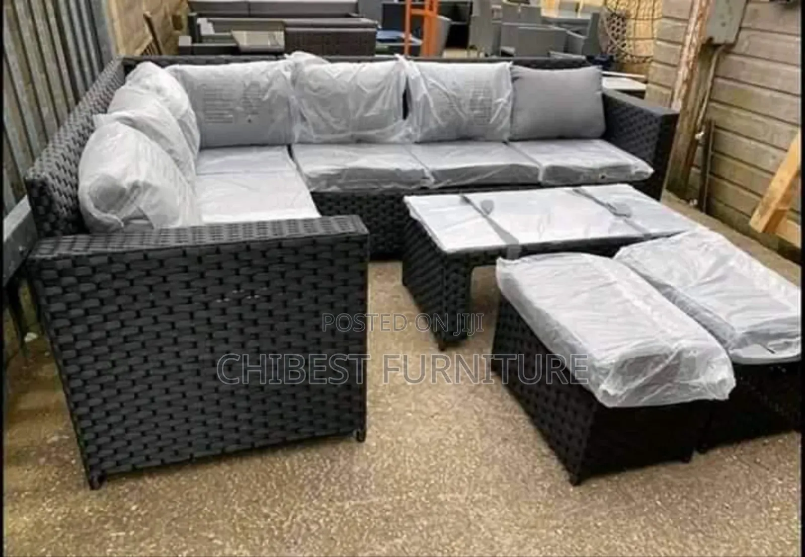 Quality L-Shaped Like Outdoor Chair With Center Table.