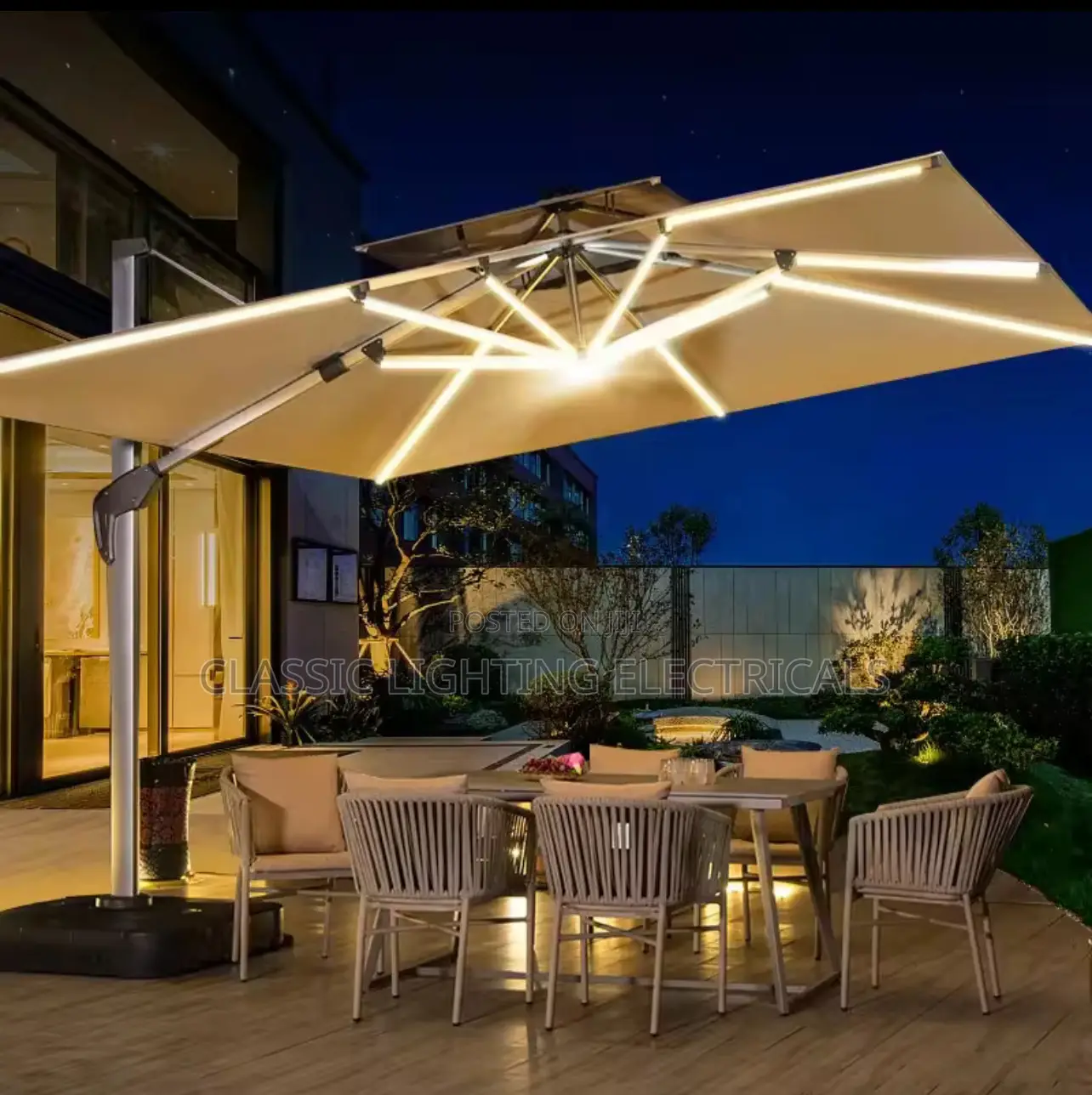 Garden Outdoor Umbrella Parasol Canopy With Solar Light