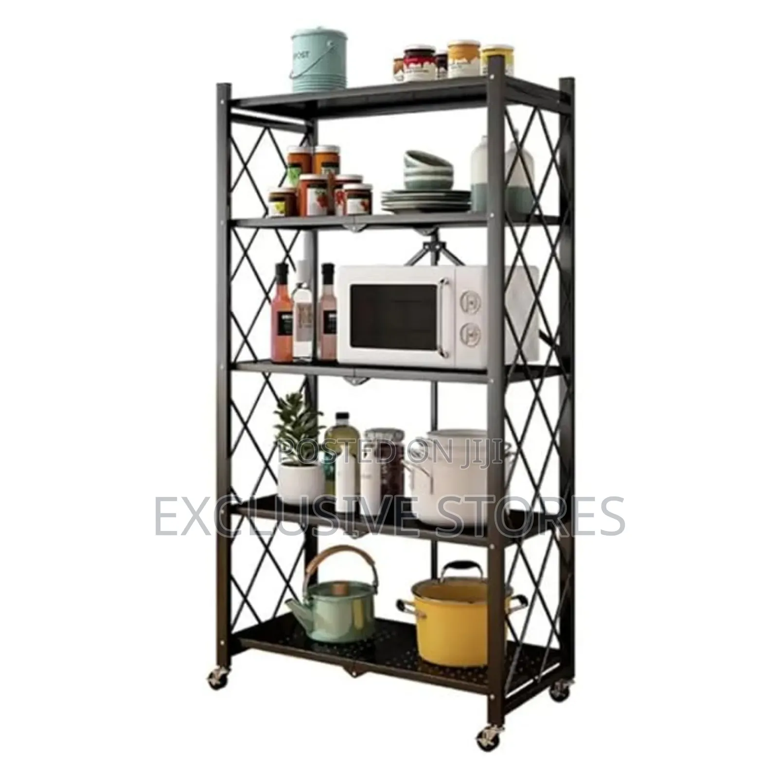 5layer Foldable Metallic Kitchen Trolley With Tyres