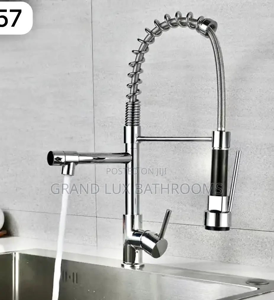 Chrome Dual-Function Industrial Kitchen Faucet