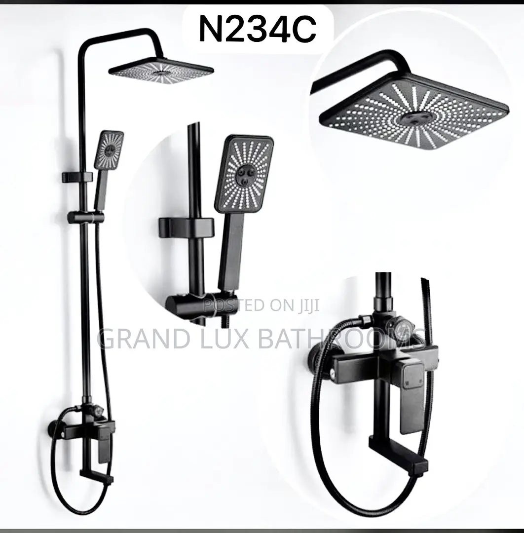 Matte Black Dual Shower Set With Square Rainfall Head