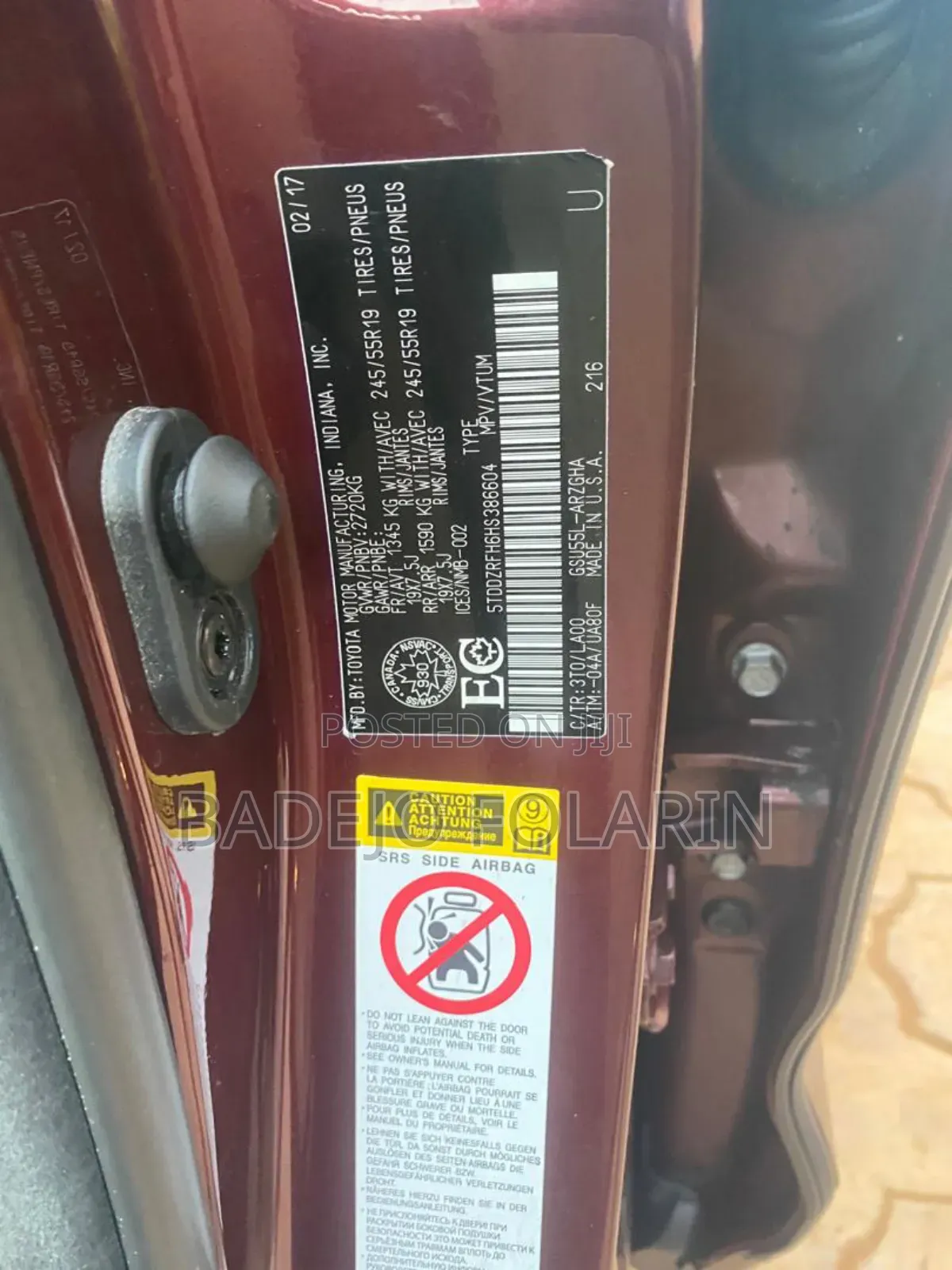 Toyota Highlander Limited Platinum 4x2 V6 (3.5L 6cyl 8A) 2017 Red