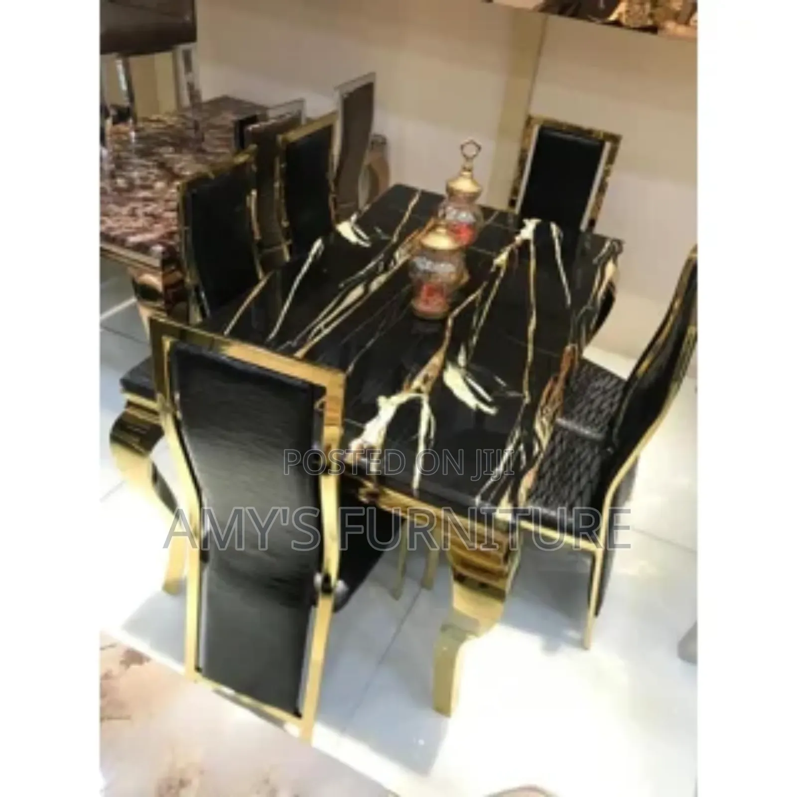 Marble Gold Legs Dinning Table With 6 Seats