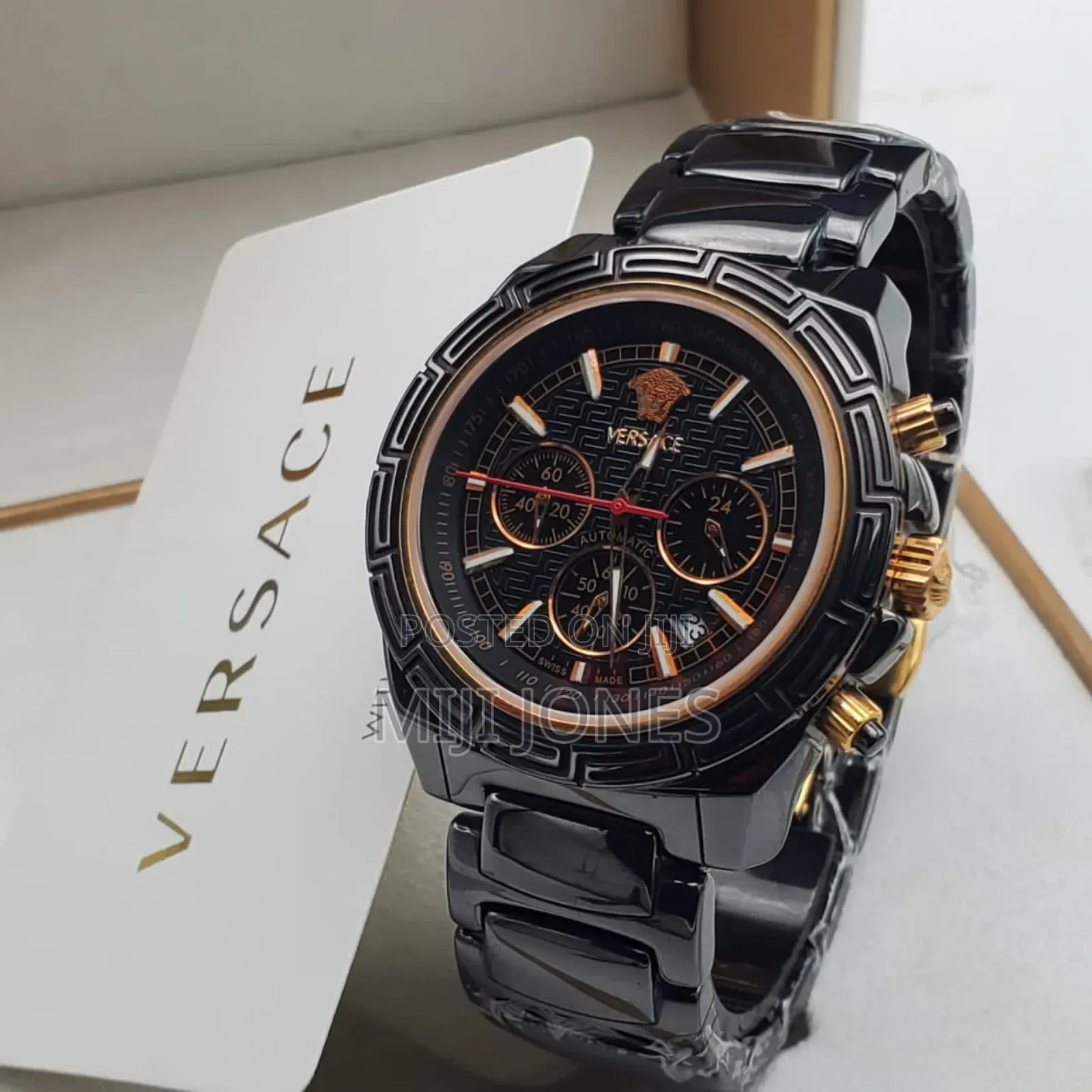 "Inspired by Versace: Black Ceramic Chronograph Watch"