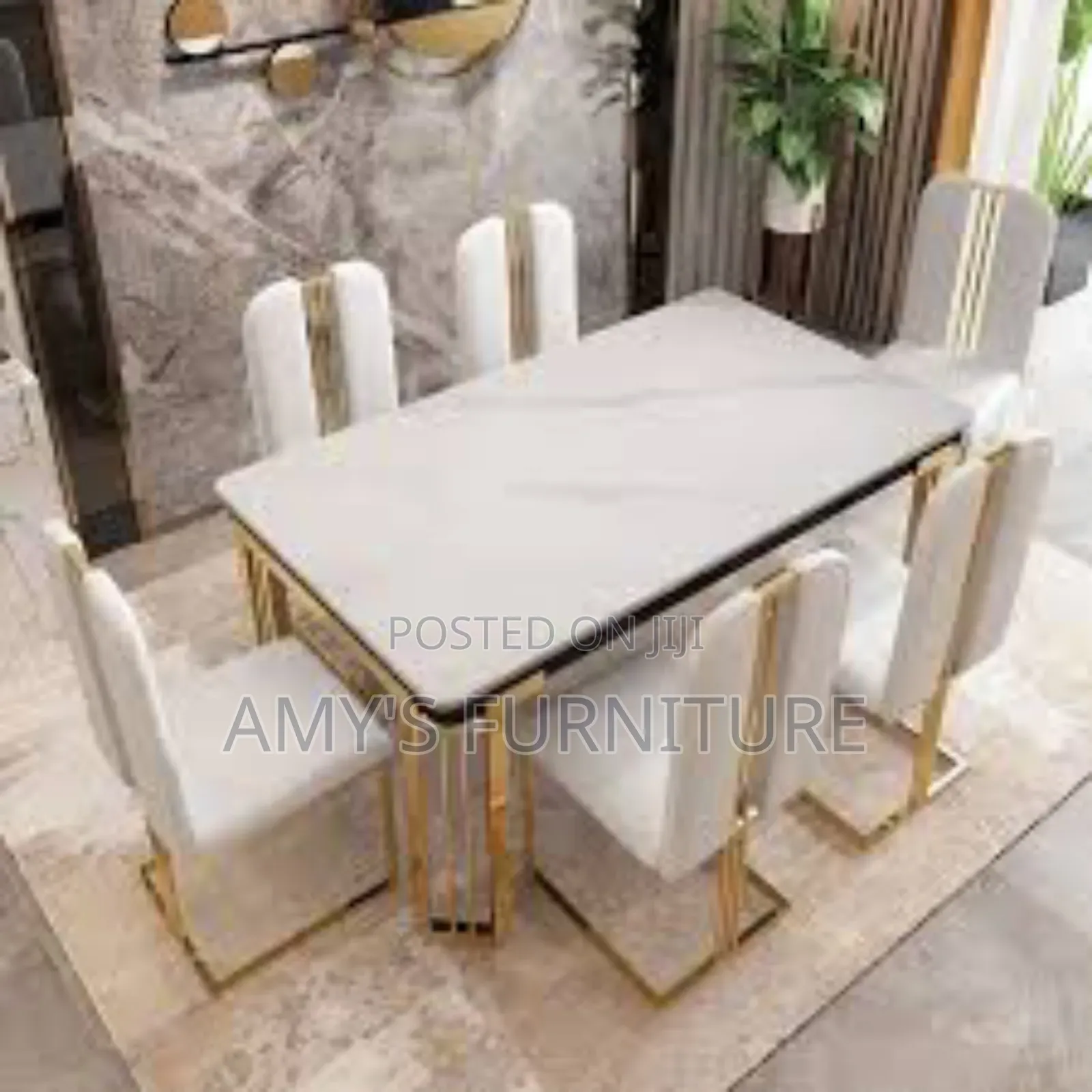 White Marble Gold Legs Dinning Table