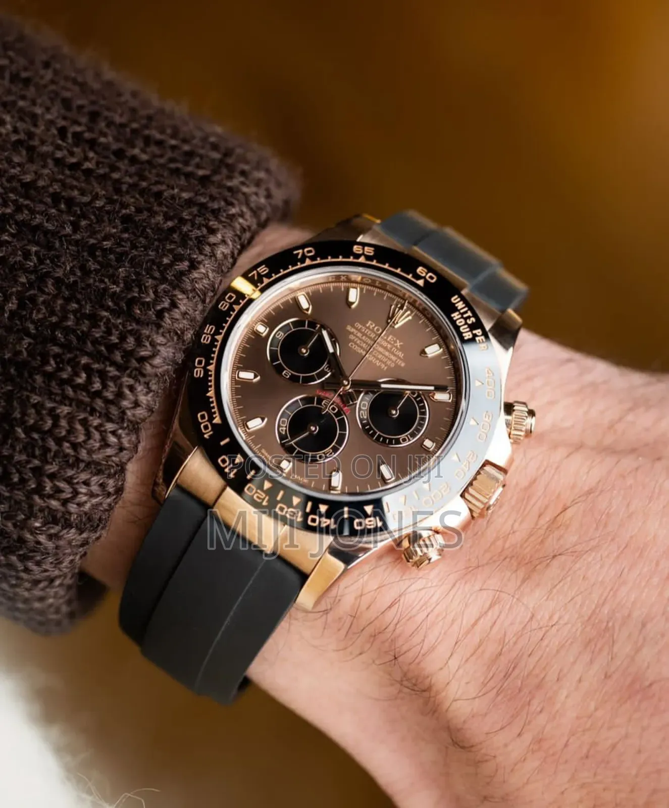 "Rose Gold Daytona Replica Watch With Rubber Strap"