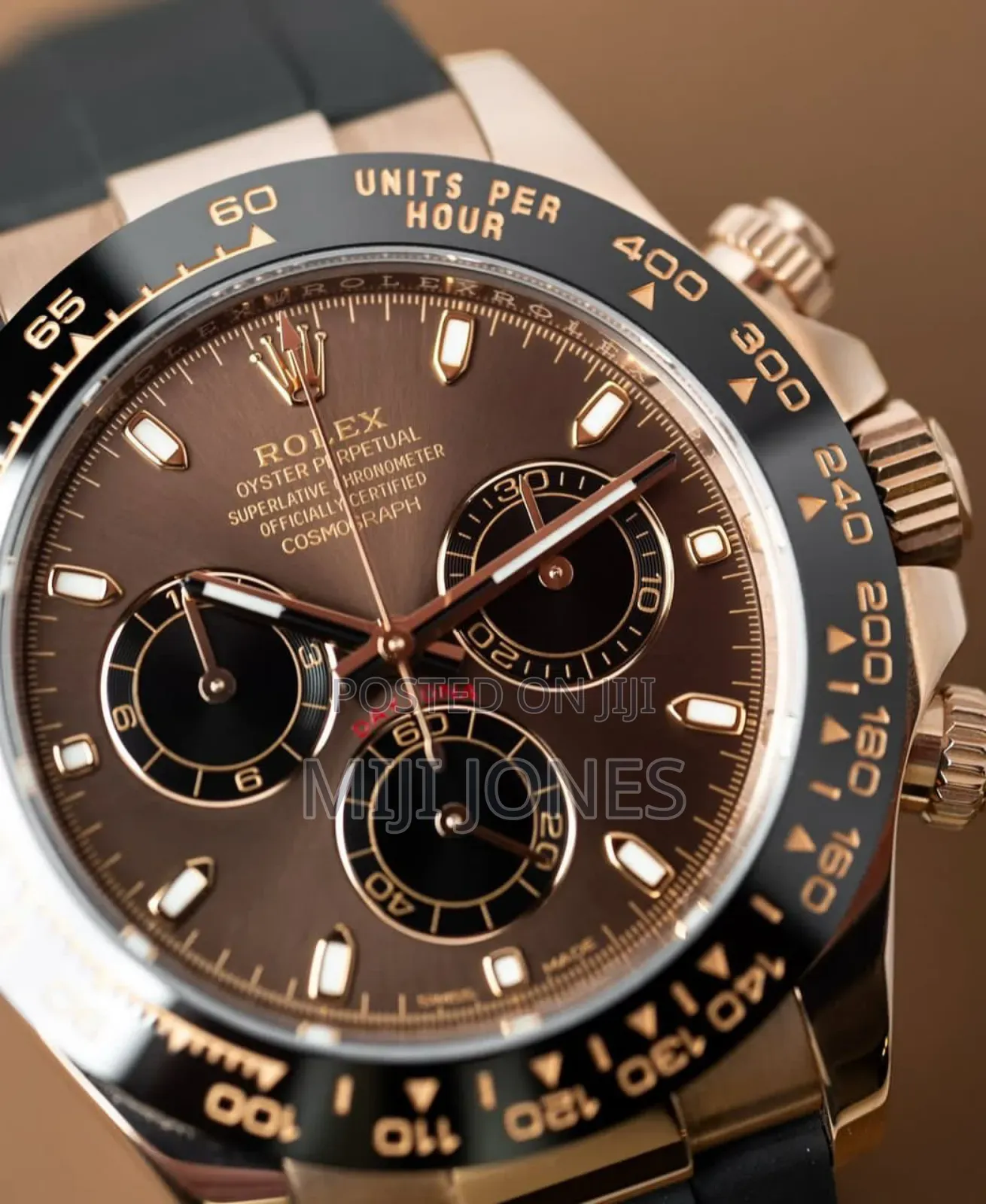 "Rose Gold Daytona Replica Watch With Rubber Strap"