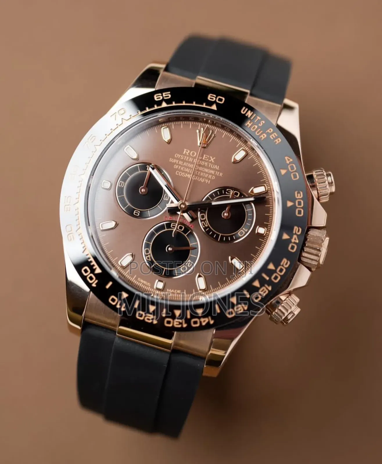 "Rose Gold Daytona Replica Watch With Rubber Strap"
