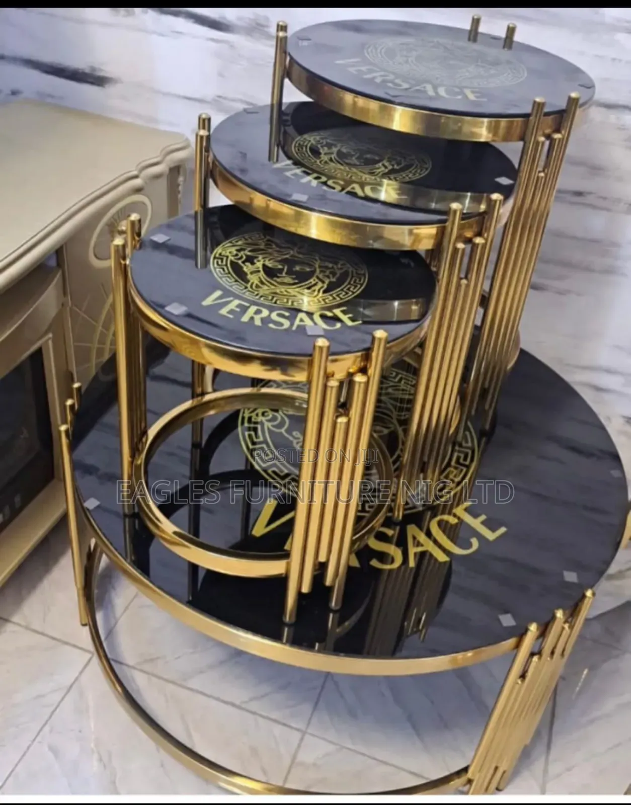 Unique Set of Versace Center Table With 3 Side Stool