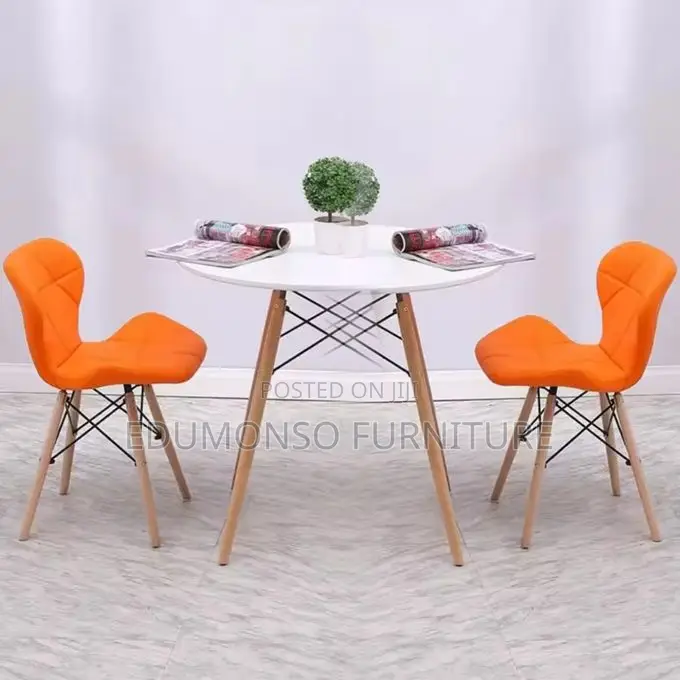 Luxury Dining Set of White Table Orange Chair
