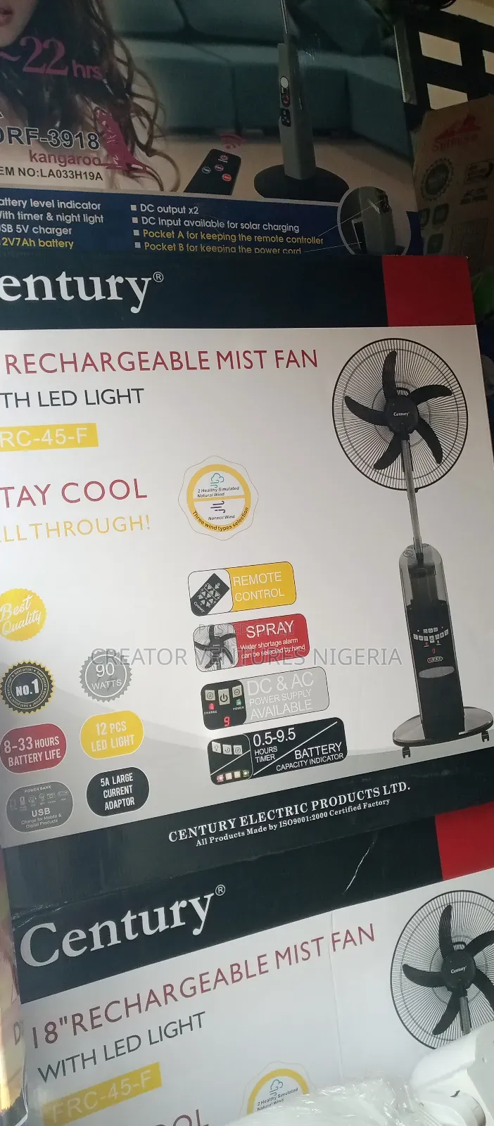 Century Dc/Ac Water Mist,18" Rechargable Standing Fan,8-11hr