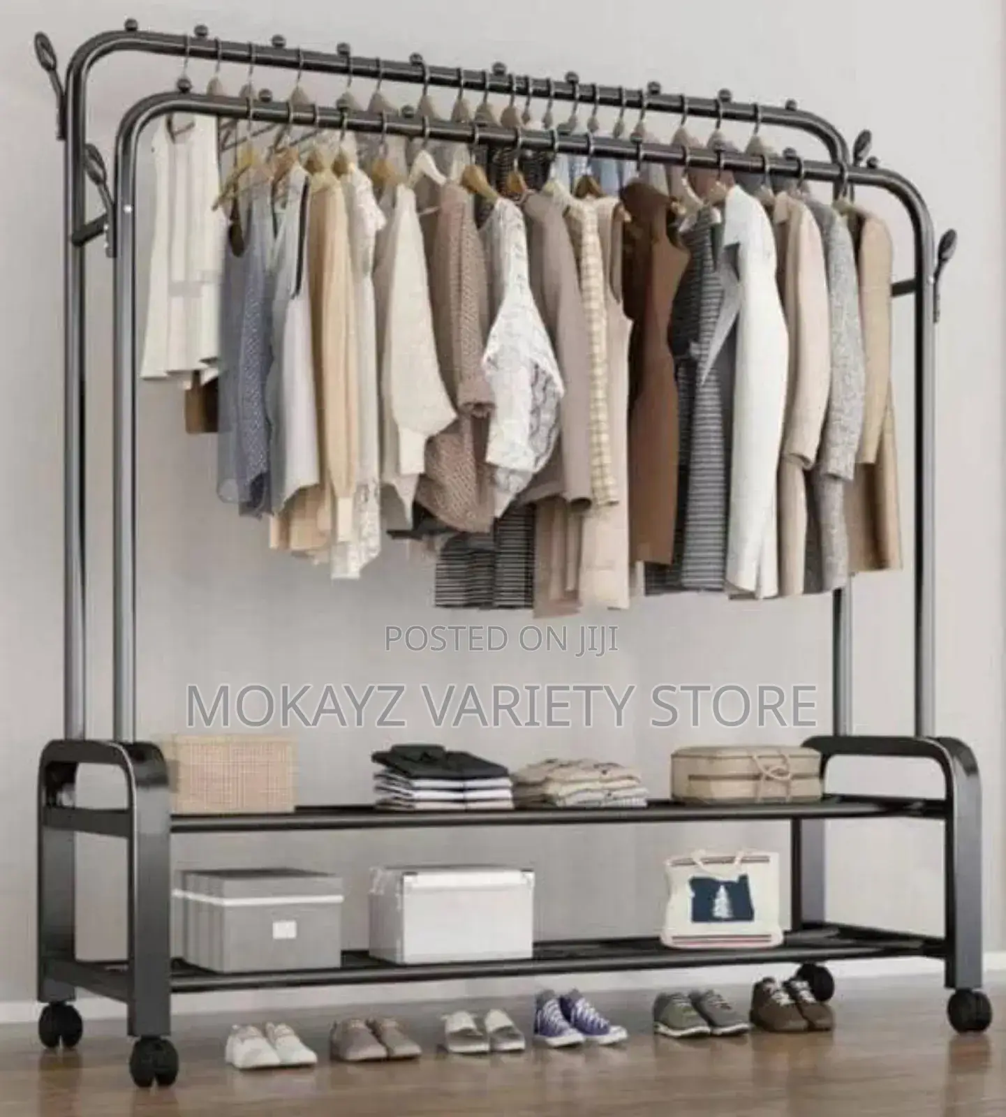 Heavy Duty Floor Foldable Double Pole Cloth Hanger(48kg)