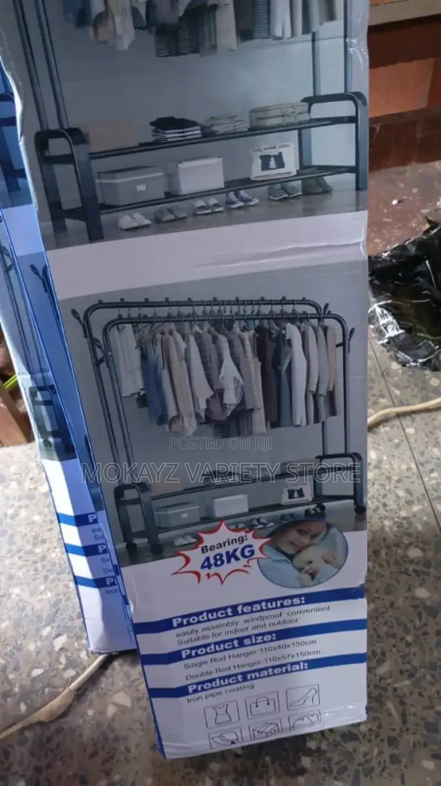 Heavy Duty Floor Foldable Double Pole Cloth Hanger(48kg)