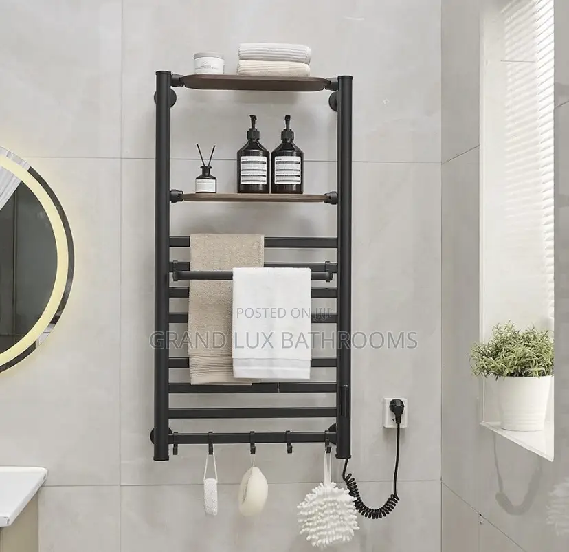 Wall-Mounted Bathroom Towel Warmer With Storage Shelve