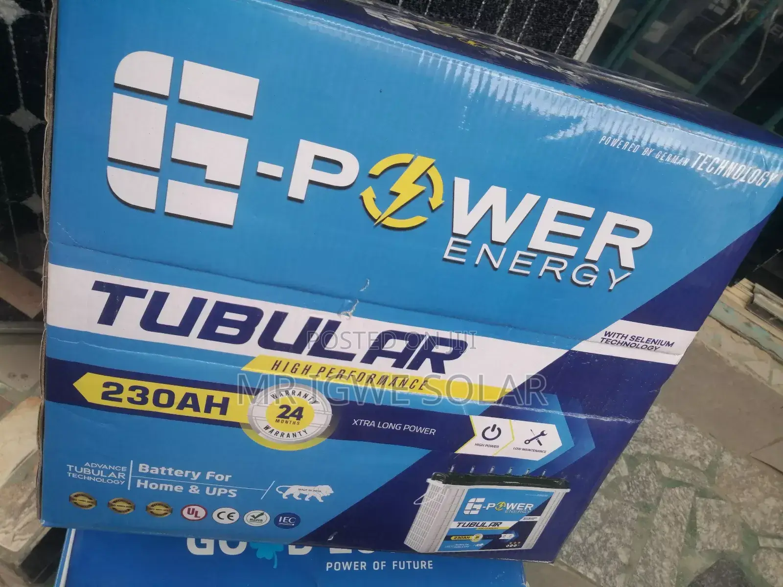 E Power Tall Tubular Battery 220ah