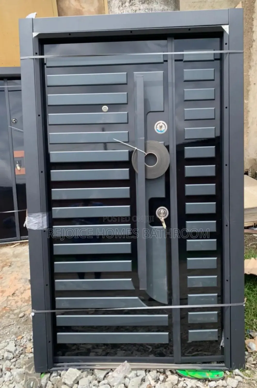 High-Security Modern Gray Steel Double Door