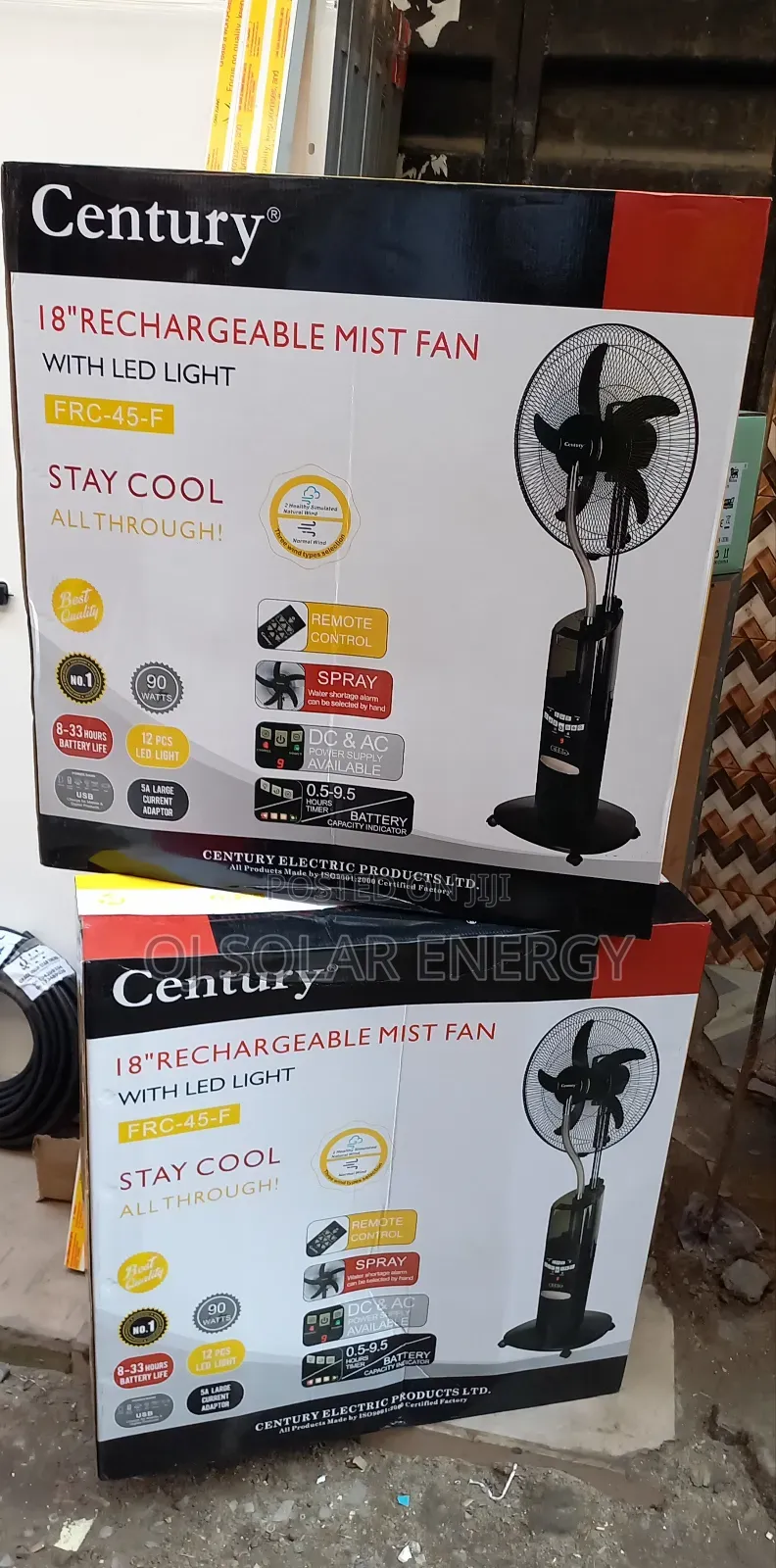 Century 18-Inch Solar Rechargeable Mist Fan